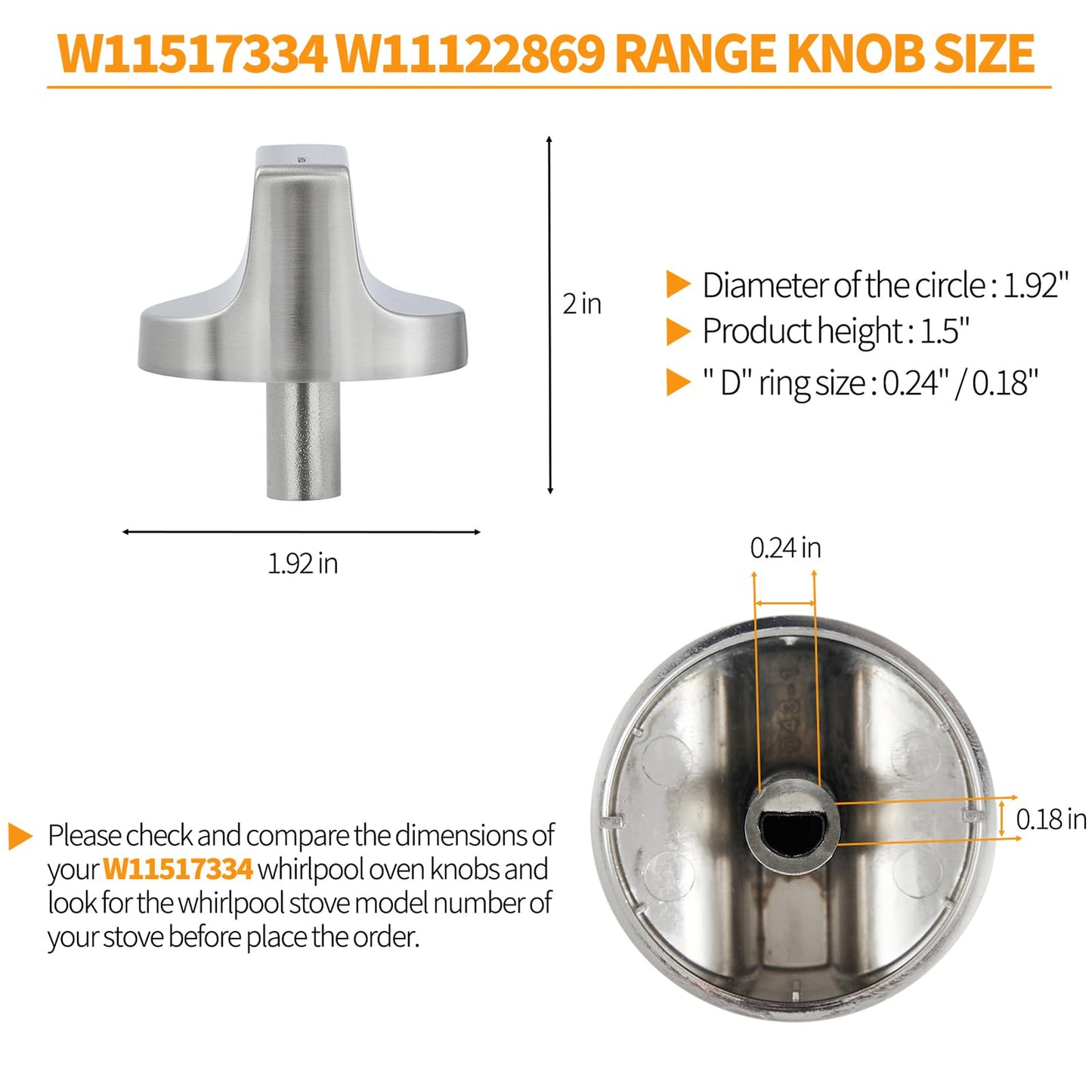 atgestore Upgraded Stainless Steel W11517334 Stove Knobs Replacement for Whirlpool Stove Parts WEG745H0FS0 WEG745H0FS1 WEG515S0FS0 Whirlpool Gas Range Knobs Oven Cooktop Burner Control Knobs 4 Pcs