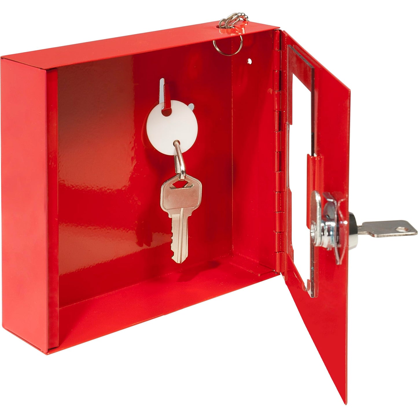 Barska Emergency Key Box with Breakable Glass and Hammer – Bright Red Steel Key Lock Box for Restricted Access – Wall Mount with Pre-Drilled Holes – Ideal for Home or Office Security