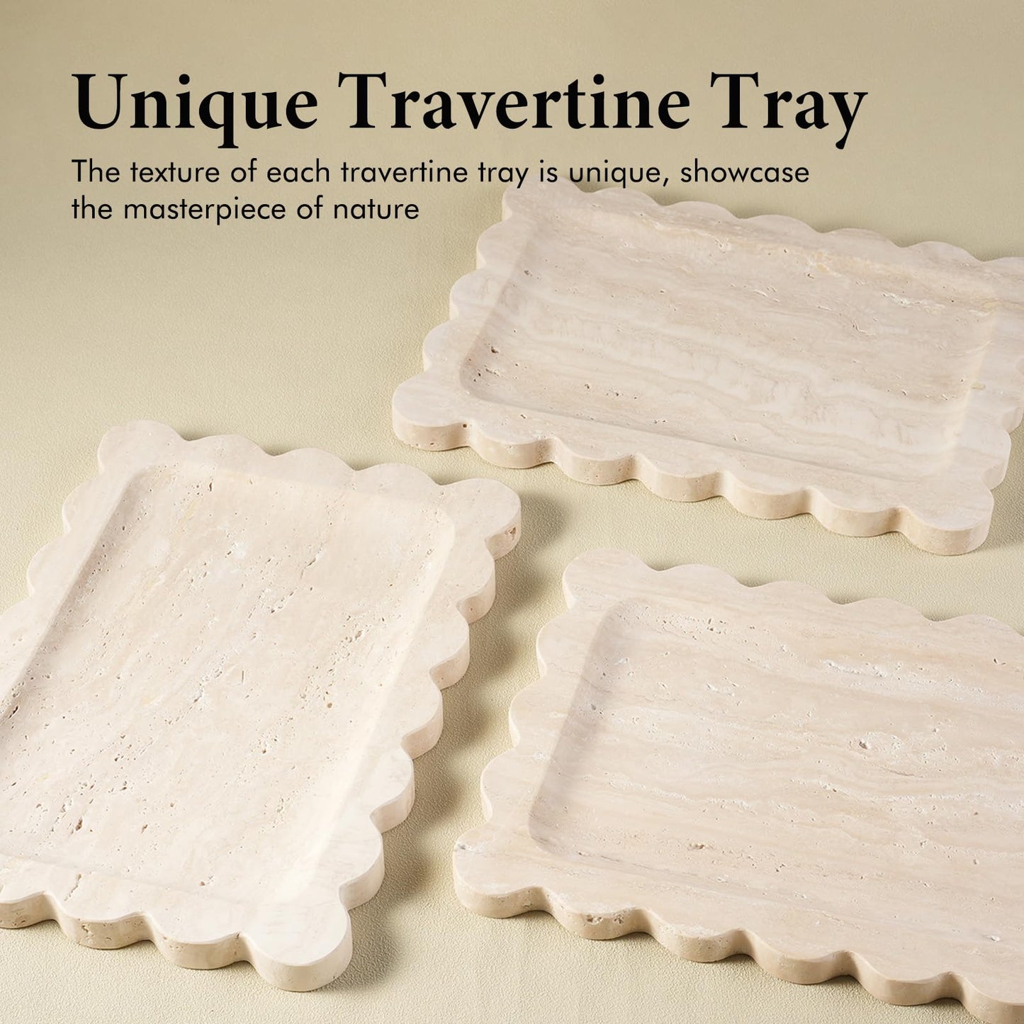 Koville Scalloped Marble Tray, 11"x8" Natural Marble Vanity Tray for Countertop Bathroom Kitchen Dresser, Natural Stone Tray for Jewelry Perfume Home Decor, Decorative Catchall Trays