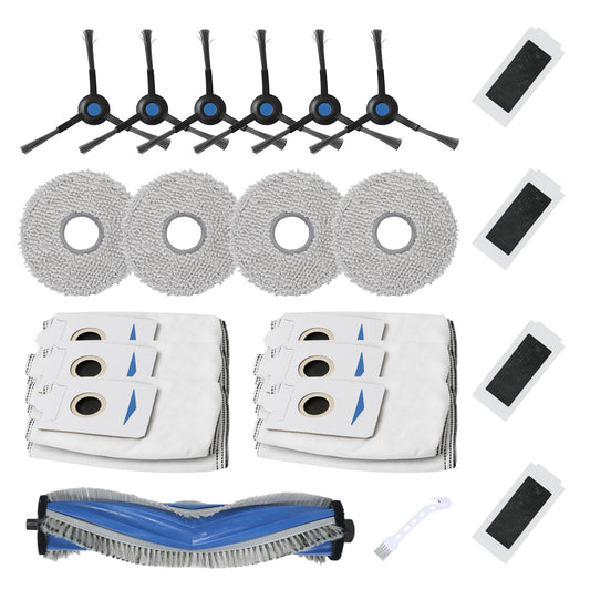 22 Pack Accessories Kit Only for ECOVACS DEEBOT T30S Series (T30S Pro/AI/CARE/AI Care) Robot Vacuum Replacement Parts, 6 Side Brushes, 4 Mop Pads, 6 Dust Bags, 1 Main Brush, 4 Filters, 1 Tool brush
