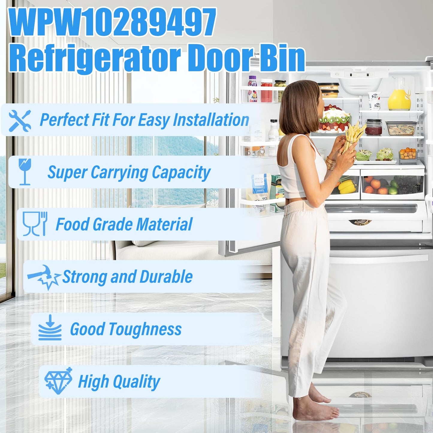 UPGRADED WPW10289497 Refrigerator Door Bin Replacement Compatible with Whirlpool Refrigerator Door Shelf Bin W10289497 WRF535SMBM00 WRF535SWHV WRF535SWHZ KRFF305ESS KitchenAid Kenmore Door Shelf