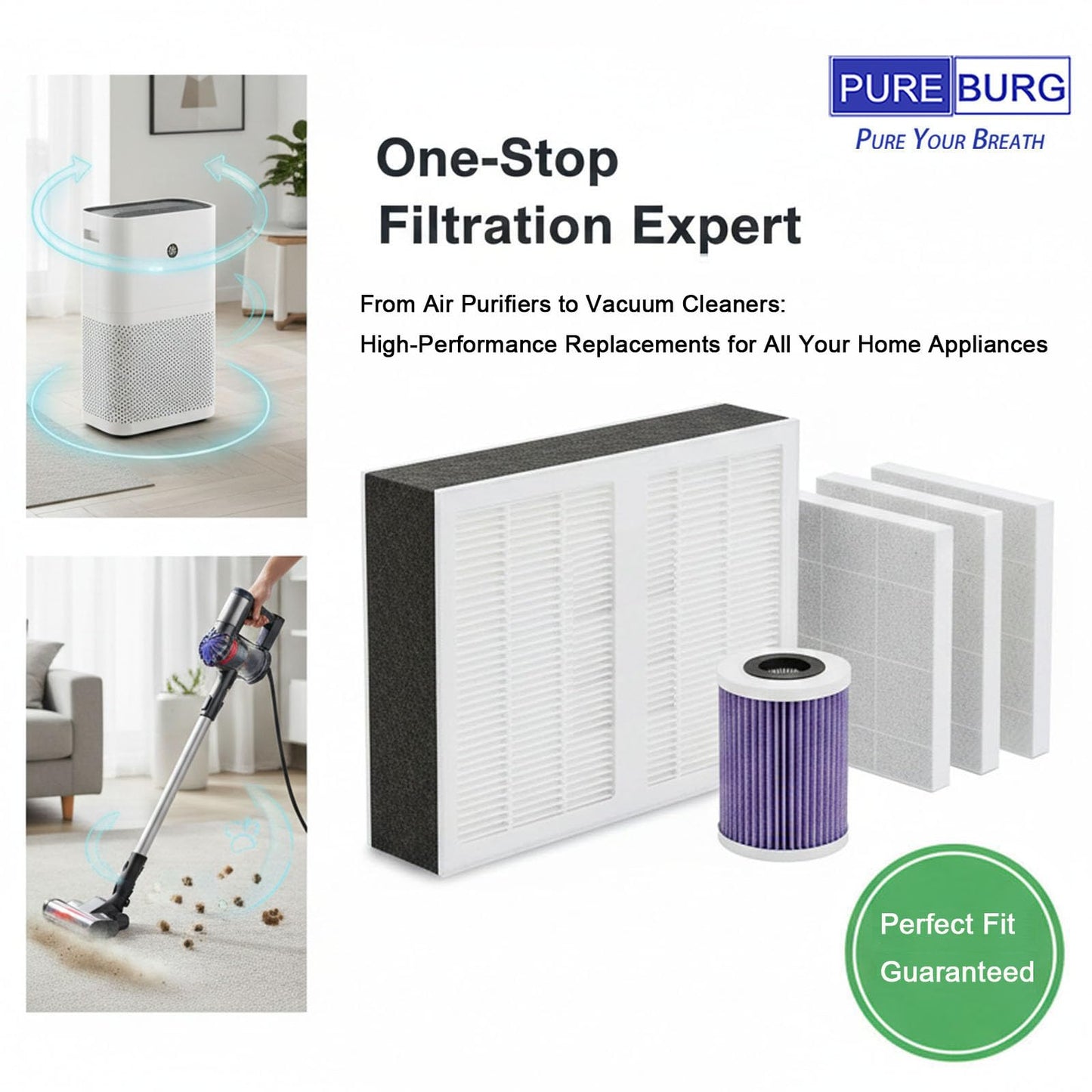 PUREBURG Replacement Filter Compatible with BLACK and DECKER BAPUV150 Air Purifier Part AF3, H13 True HEPA an Activated Carbon Multi-Layer Filtration, Pack of 3