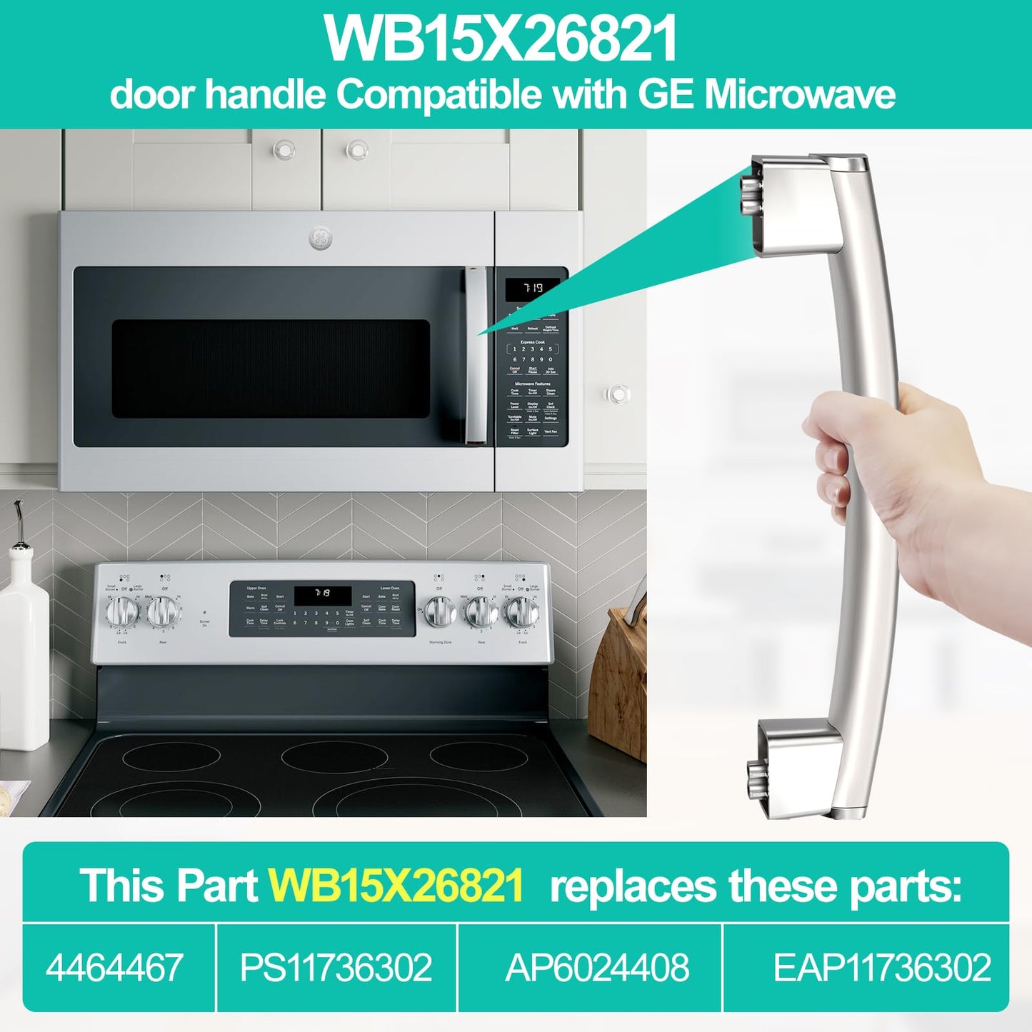 Upgraded WB15X26821 Microwave Handle Replacement Compatible with GE Microwave Oven Door Handle, Fit General Electric Microwave Parts JVM6175SK2SS JVM6175SK1SS PVM9179SKSS JVM7195SK2SS