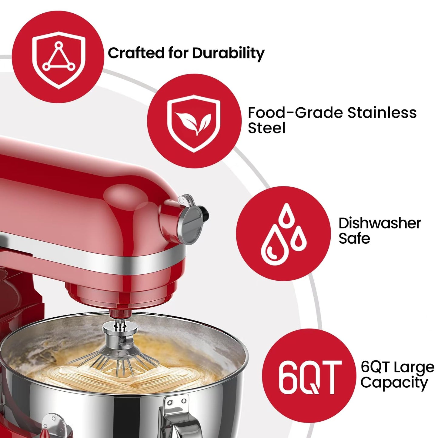 KN2B6PEH 6QT Bowl-Lift Stand Mixer Bowl, Compatible with Kitchenaid Professional 600 Mixer, Polished Stainless Steel with Extra Cover - Fits KV25G KP26M1X (6QT)