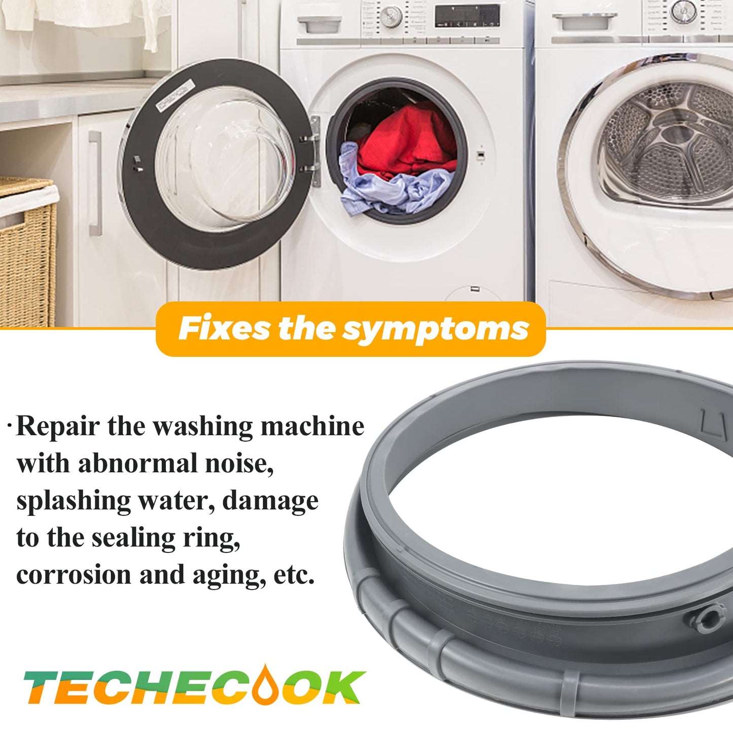 Upgraded DC97-16140P DC97-19755A Washer Door Boot(OEM) by Techecook - Replacement for Samsung Front Load Washer Door Seal WF45K6200AW WF45K6200AZ - Replace DC64-02174A,DC97-19755A,AP6002538,PS11735181