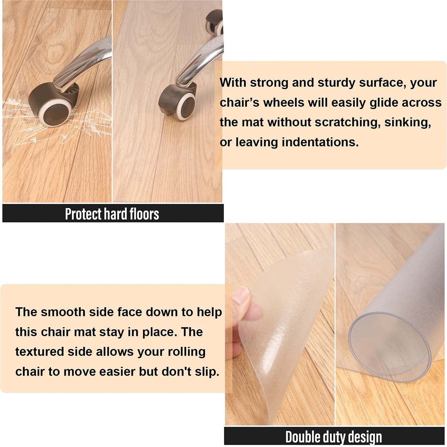 AiBOB Office Chair Mat for Hardwood Floor, 45 X 53 inches, Hard Floor Chair Mats Under Computer Desk, Easy Glide for Rolling Chairs, No Curling