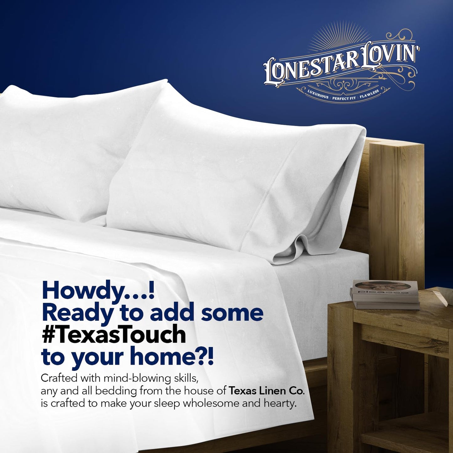TEXAS LINEN CO. Premium Egyptian Cotton King Size Fitted Sheet Only - Luxury 1000 Series Lonestar Lovin' Collection 22" Extra Deep Pocket King Fitted Sheet (White), Hotel Quality Bottom Sheets