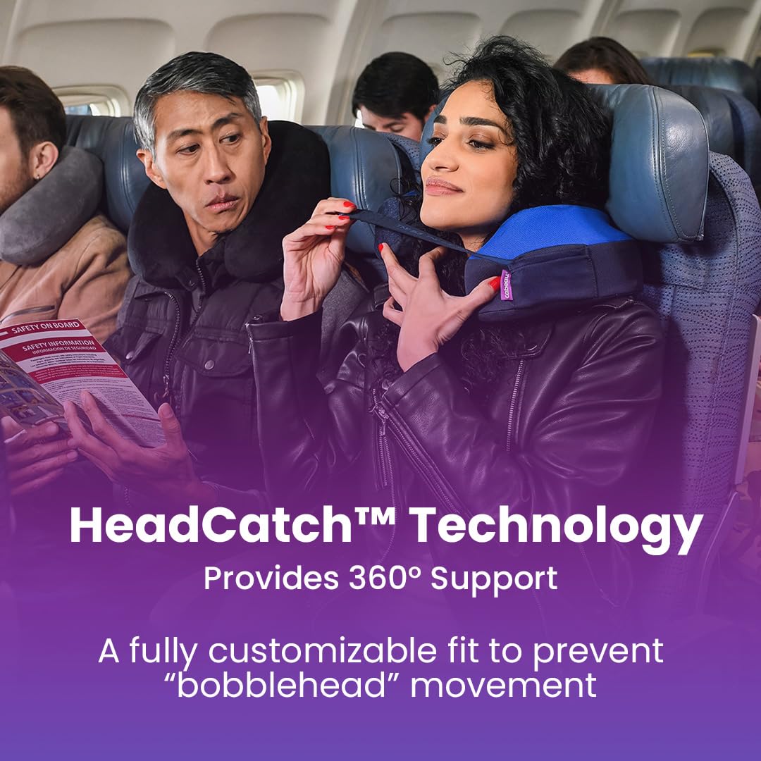 Cabeau Travel Neck Pillow for Airplanes - The Neck's Evolution TNE S3 - Supportive Memory Foam Design for Long Haul Flights with Attachable Seat Straps and 360 Support in Berlin Grey