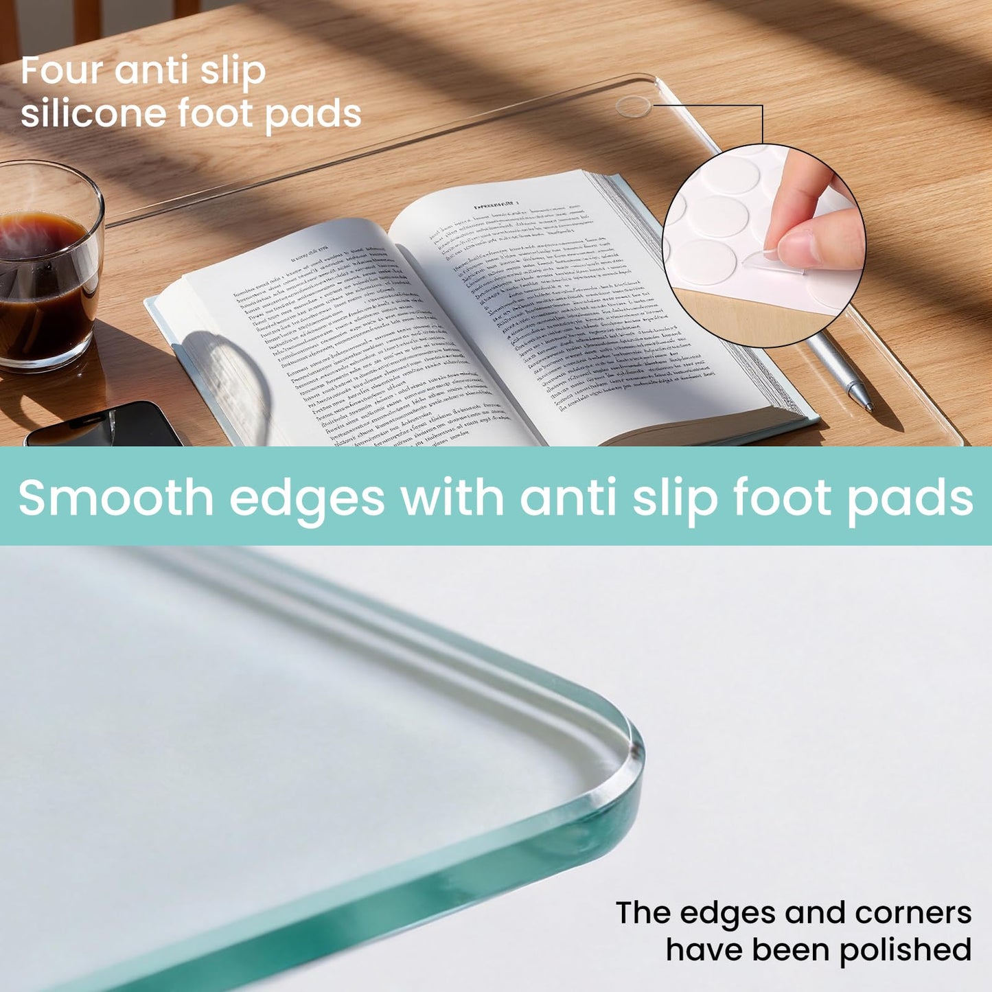Hifogang Tempered Glass Desk Pad to Protect Desk,Clear Office Desk Pad for Keyboard and Computer Monitor,Glass Desk Mat for Desktop Dry Erase,20 x 32 inch