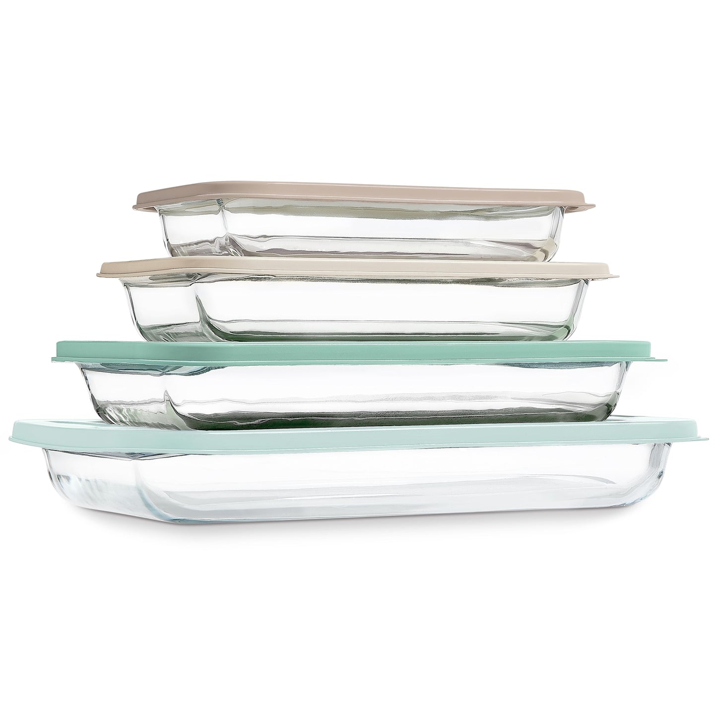 COOK WITH COLOR 8-Piece Deep Glass Baking Dish Set with Plastic Lids – Casserole and Food Storage Containers for Lasagna, Leftovers – Freezer-to-Oven, Microwave & Dishwasher Safe, Mint