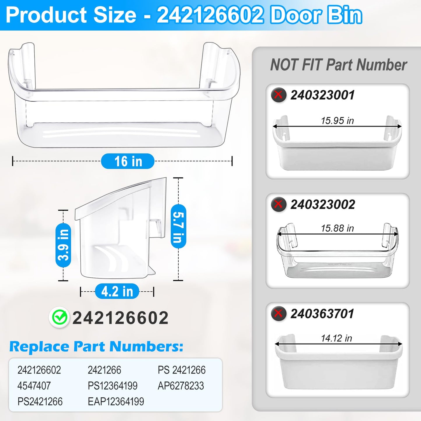 [2 PACK]UPGRADED LFSS2612TF0 LFSS2612TF4 FFSS2615TS0 FFSS2615TS5 FGSS2635TF5 FGSS2635TF6 Refrigerator Door Bin Shelf For Frigidaire Door Shelf 242126602 Refrigerator Door Shelf FFSS2615TS2 Door Bin
