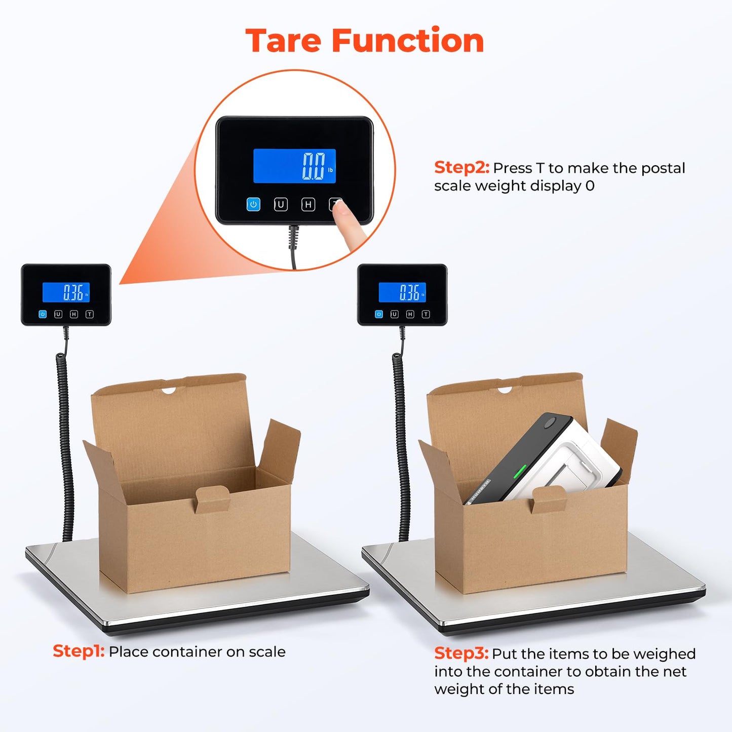 MUNBYN Shipping Scale, 660lb/1.8oz Digital Postal Scale for Packages with Hold/Tare Function, Backlit LCD, Battery & Cable Included, Postage Scale for Small Business, Packages, Luggage, and Home Use