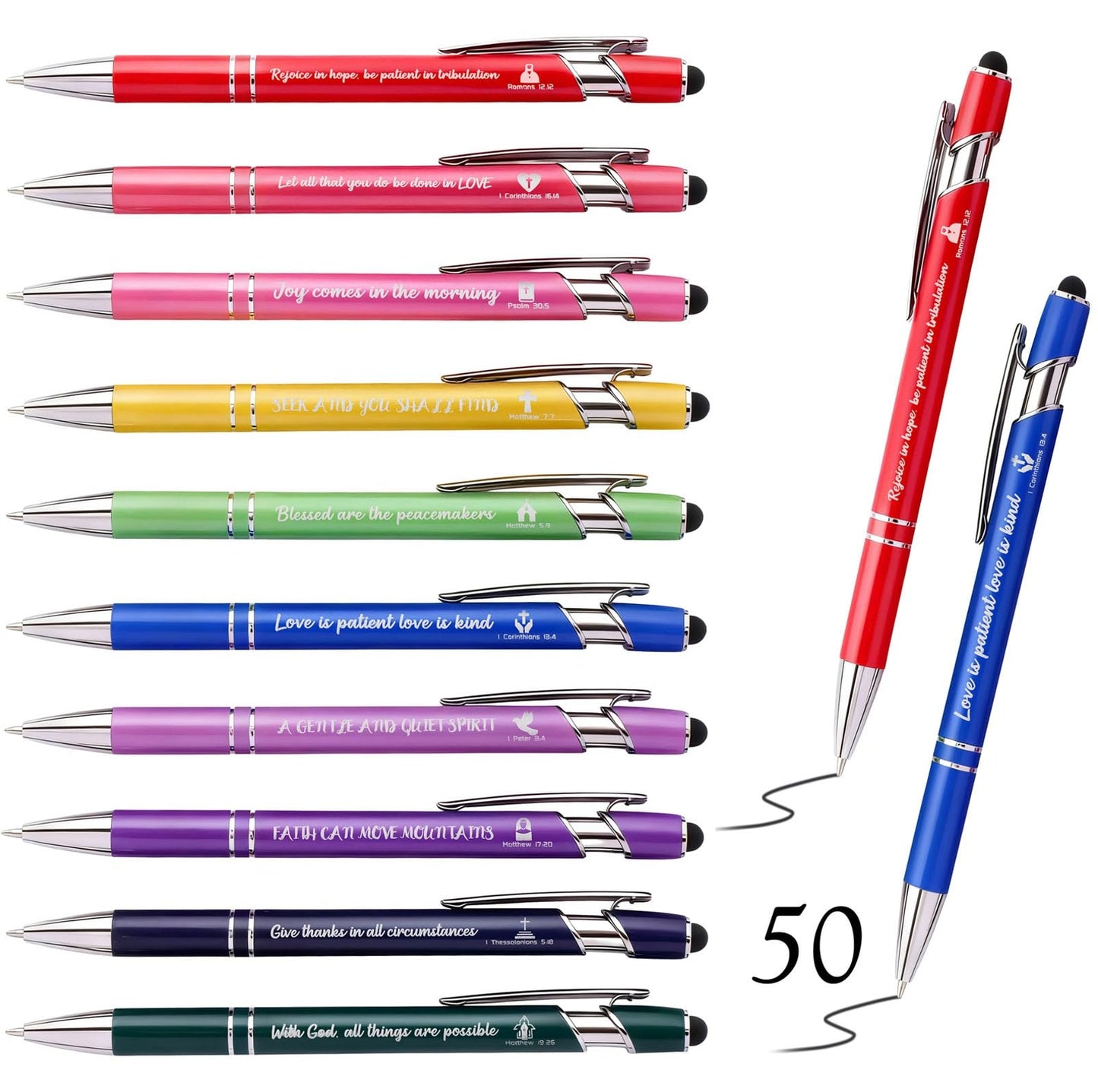 QLIyang Christian Bible Verse Pens - Scripture Pens Bulk Gift for Church Members, Friends & Family on Christmas (50 Count)