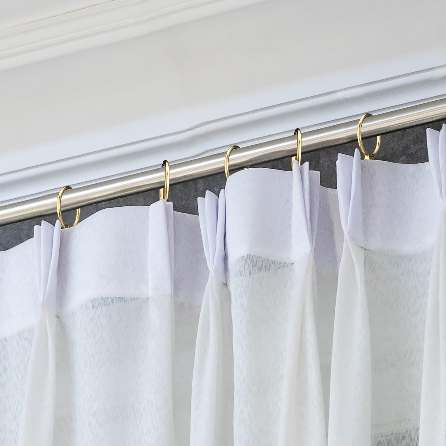 Hotop 60 Pieces 1.26 Inch Metal Drapery Curtain Rings Curtain Hanging Rings and 60 Pieces Metal Drapery Pin Hooks for Drapes Window Door Shower (Gold)