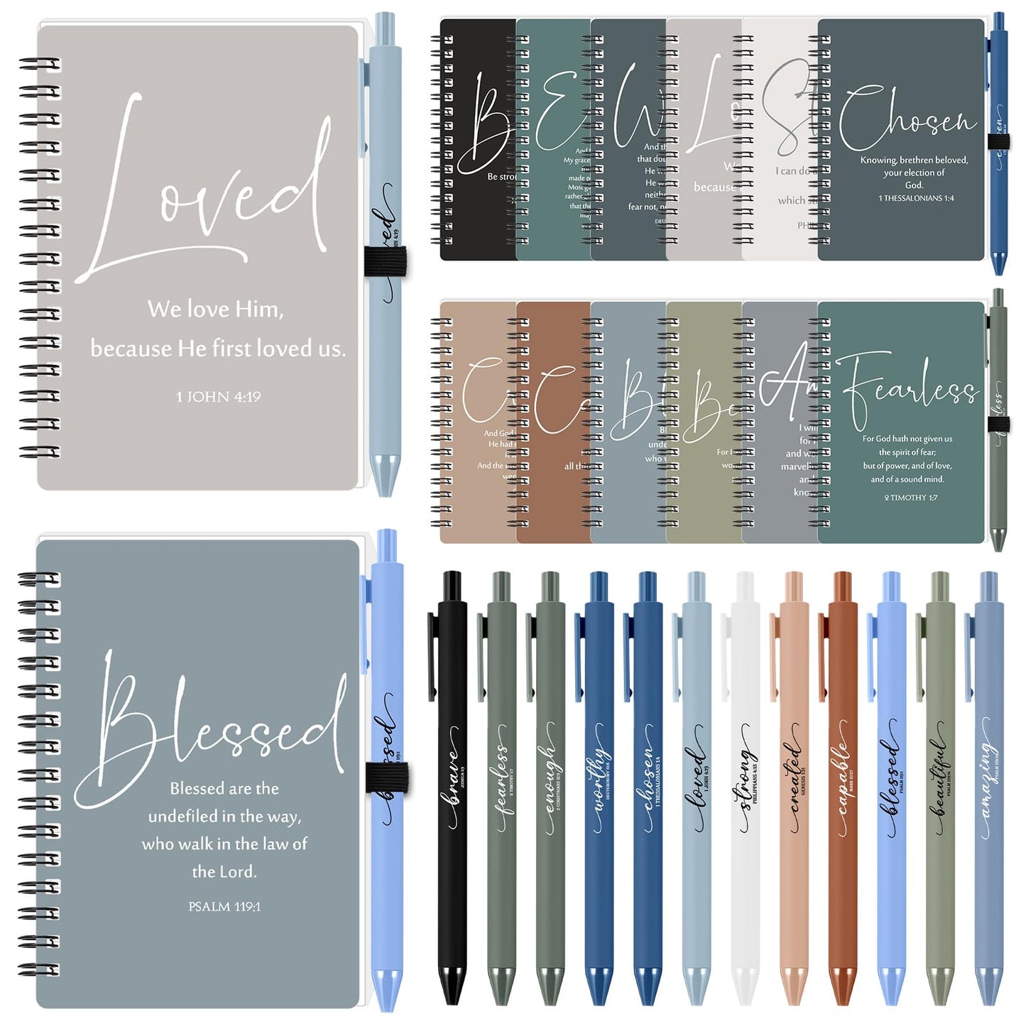 Kosiz 24 Sets Christian Gifts Bulk Christian Notebooks with Pens Inspirational Prayer Journals Bulk A6 Spiral Small Notepads for Women Men Church Members Bible Study Groups (Boho Color)