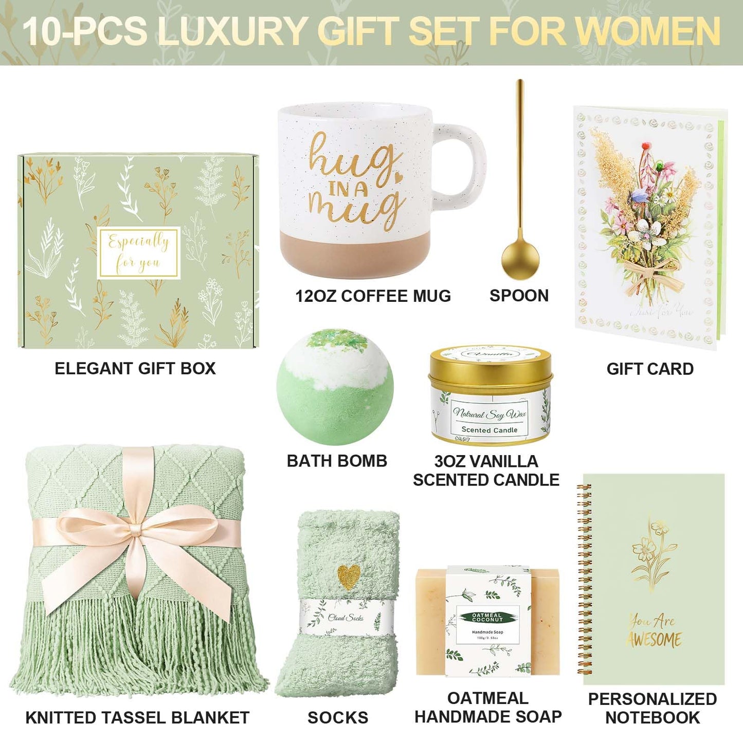 Birthday Gifts for Women Gift Basket, Self Care Get Well Relaxing Spa Gift Baskets for Women, Unique Inspirational Mothers Day Gifts for Mom Wife Grandma Sister Friend Her