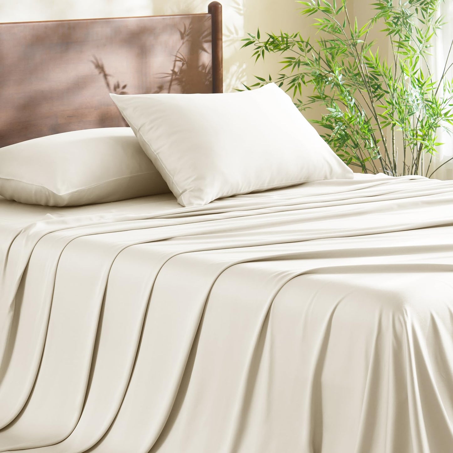 CozyLux King Size Sheets Set, Rayon Derived from Bamboo, Skin Friendly for Hot Sleepers, 16" Deep Pocket Cooling & Breathable All Season Bedding Set, Oeko-TEX Certified, Ivory