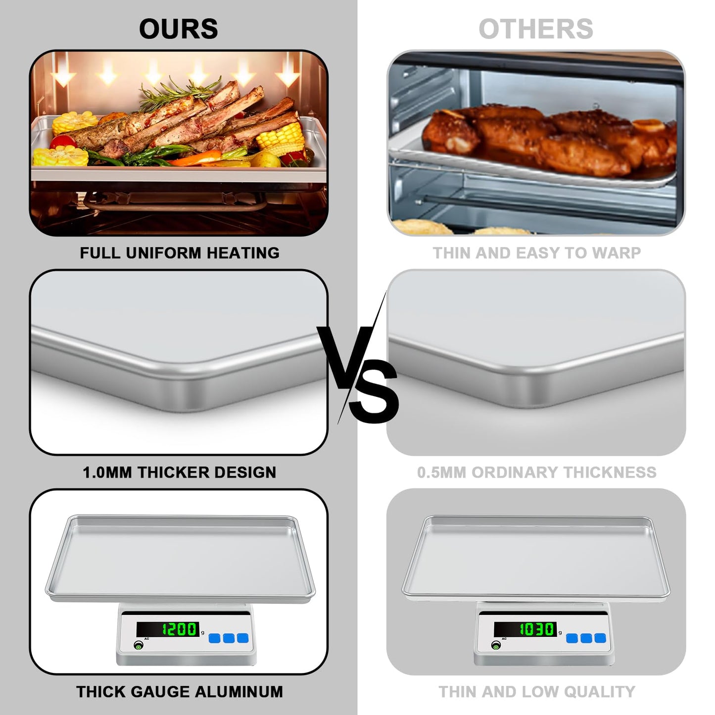 24 Inch Baking Sheet Pans with Rack Set, Natural Aluminum Cookie Sheet, Extra Large Commercial Quality Baking Sheet Pan Set, Warp Resistant Nonstick Thick Cookie Tray Pans for Baking, Roasting