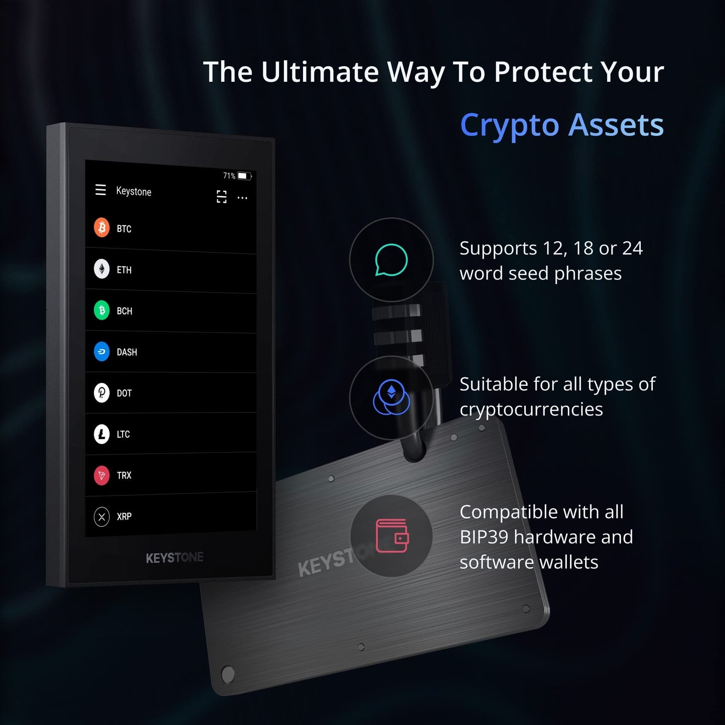 KEYSTONE Crypto Seed Storage, Crypto Steel Capsule Metal Wallet, Cold Storage Backup, 24 Words Bitcoin Key Phrase Storage, Steel Plate, Compatible with Ledger, Trezor, KeepKey (Keystone Tablet)