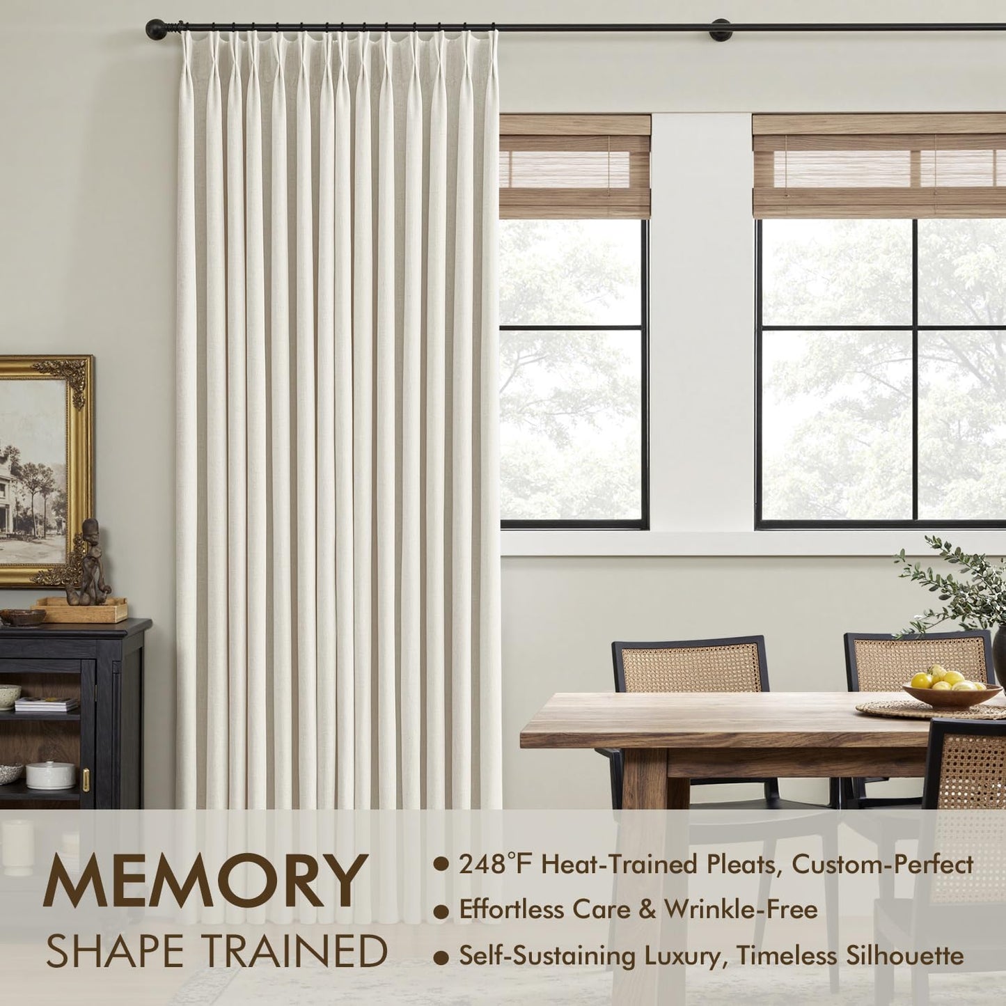 MIULEE Natural Pinch Pleated 100% Blackout Linen Curtains for Bedroom, Room Darkening Light Blocking Window Curtains 84 inches Long for Living Room, Black Out Pleat Drapes with Pin Hooks, 2 Panels