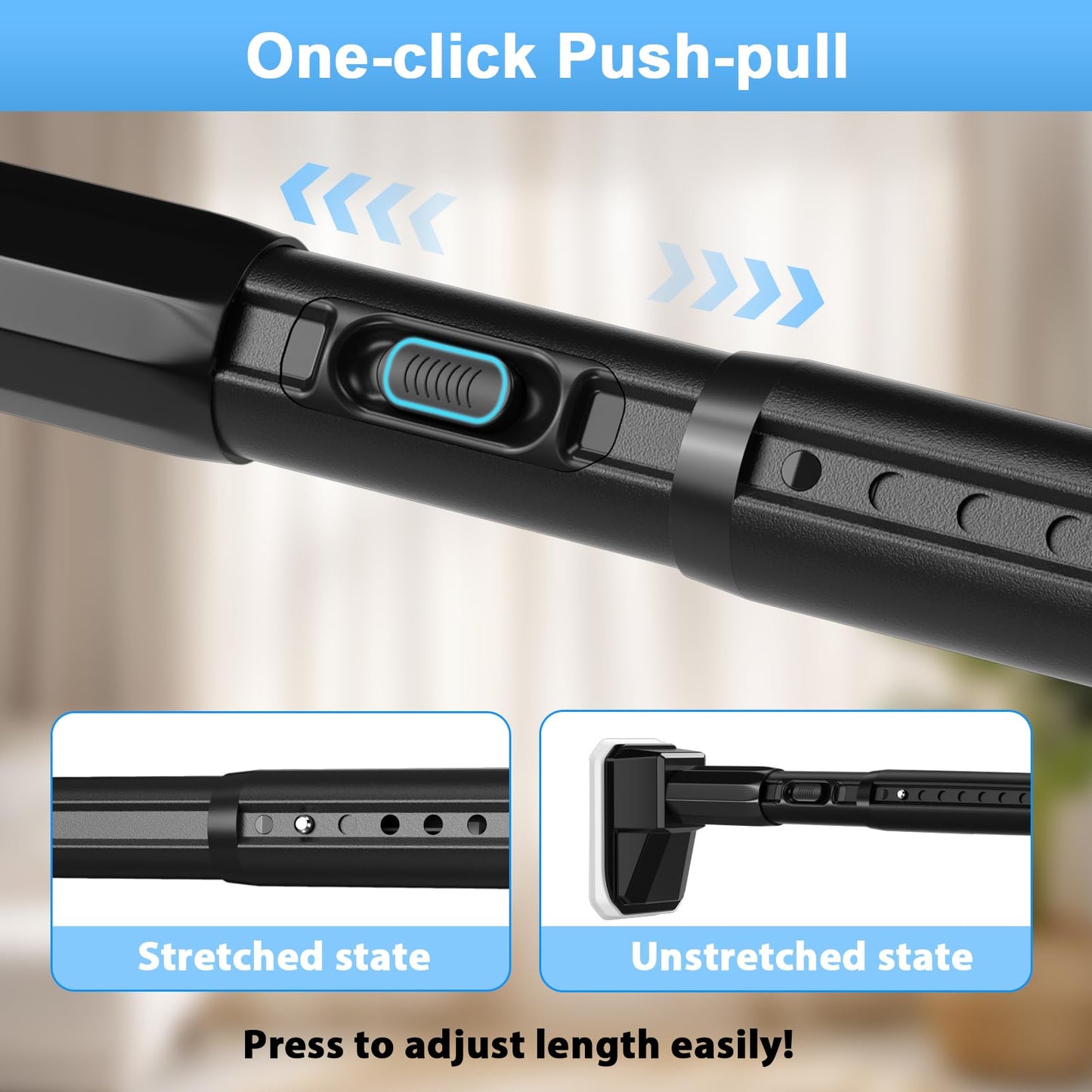 41 to 185 Inch Tension Curtain Rod No Drill Black Shower Curtain Rod Extra Long Heavy Duty Tension Rod for Windows, Patio, Bathroom - Renter Friendly Adjustable Curtain Rods