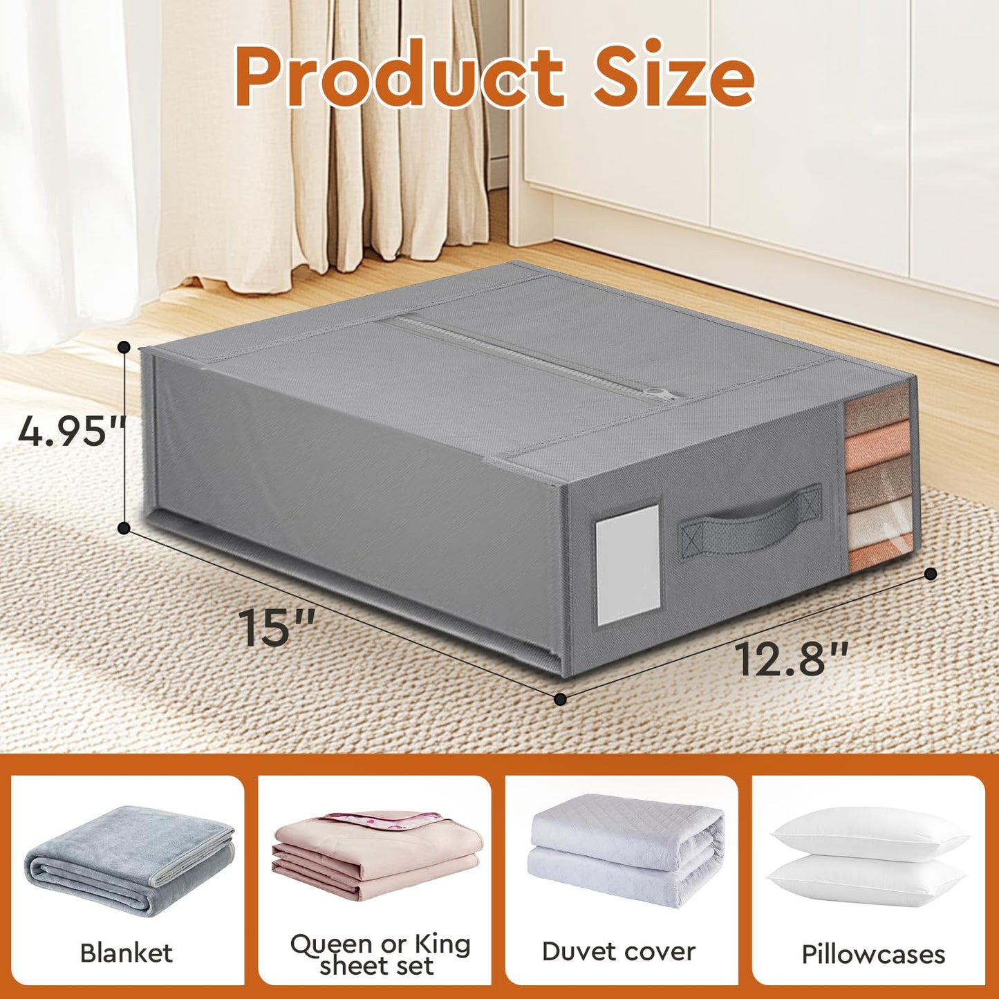 StorageTastic 8 Pack Bed Sheet Closet Organizers and Storage,Sturdy Foldable Storage Containers with Window and Label,Storage and Organization for Bedding Sheets,Duvet Covers,Blankets (Grey)