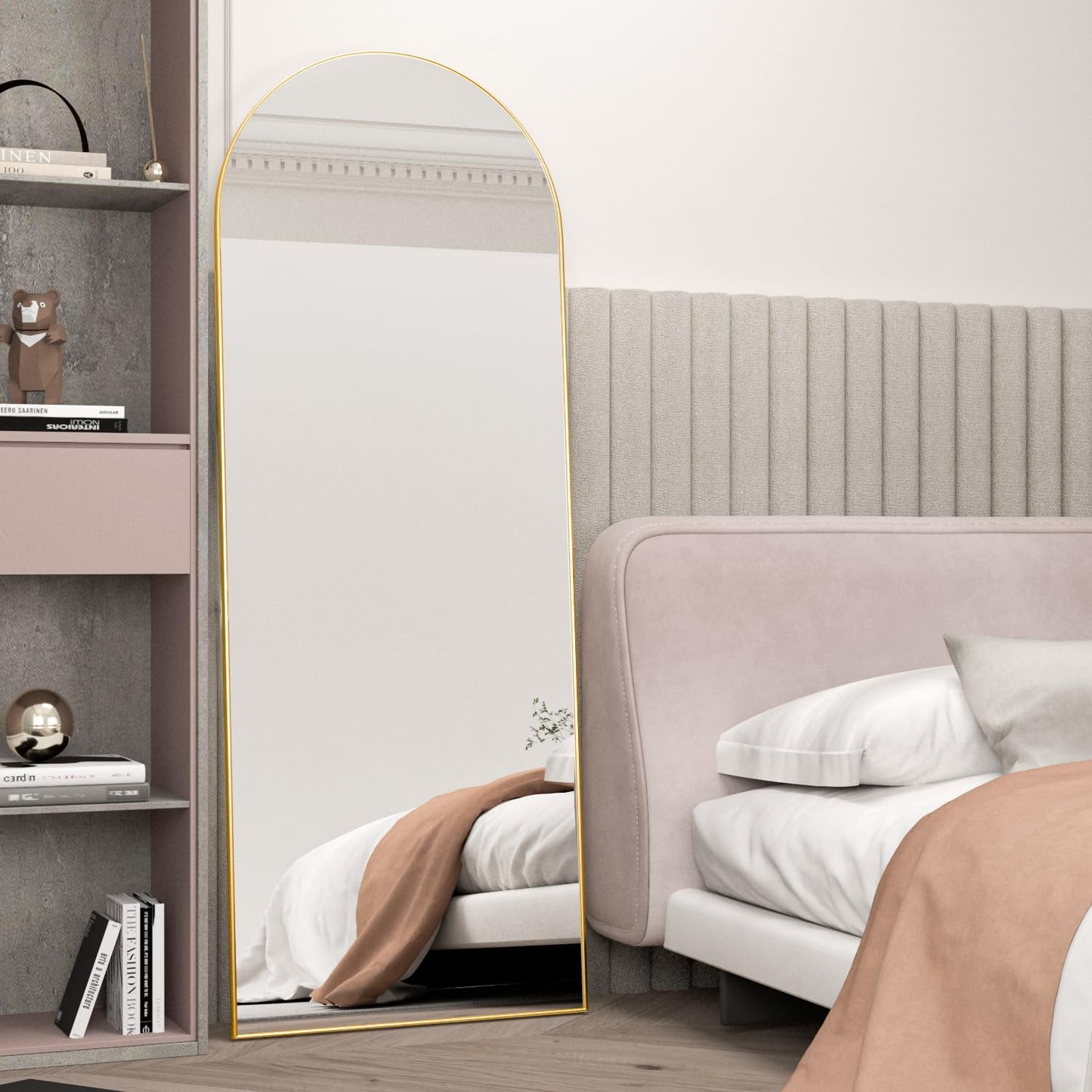 NEUWEABY Full Length Mirror, 56"x16" Arch Floor Mirror with Stand, Gold Arched Full Body Standing or Leaning Mirror for Bedroom, Living Room