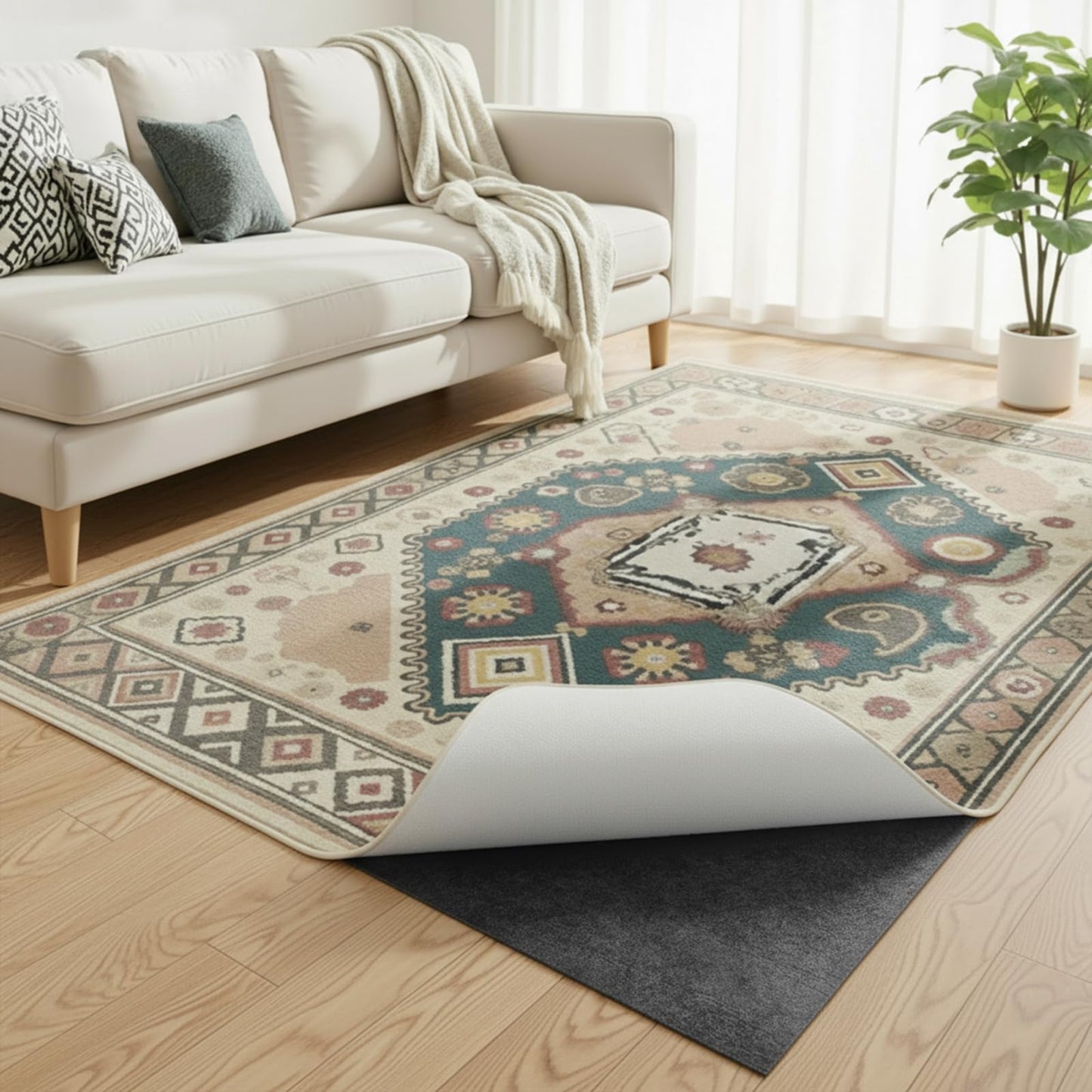 Songrey Non Slip Rug Pad Gripper 6 x 9 Ft, Thick Felt Fabric with Anti Skid Backing, Carpet Pad for Hardwood Floors, Keep Area Rugs in Place and Safe