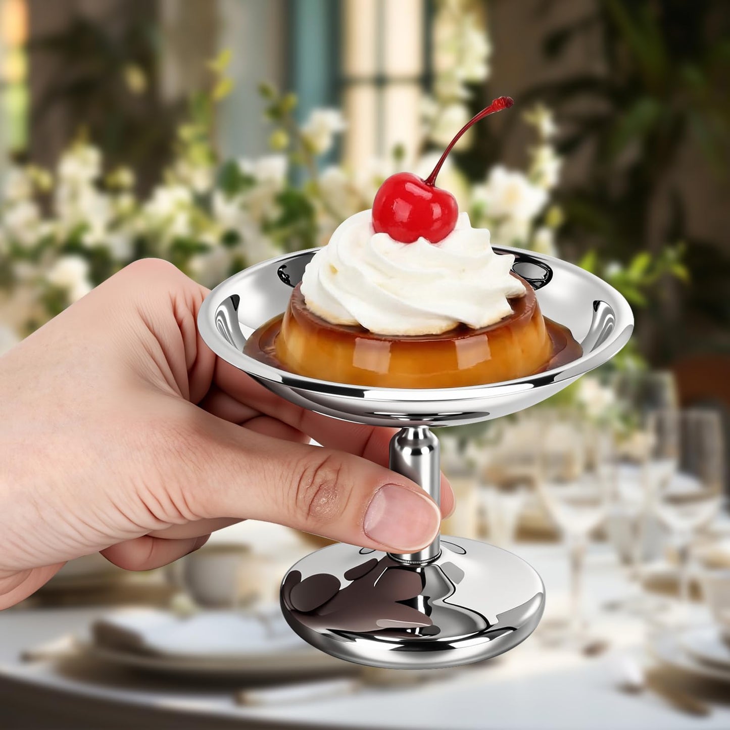 Ferrochef 6 Pcs Mini Stainless Steel Ice Cream Bowls Vintage Silver Serving Pudding Dessert Cup Sauce Bowls Metal Round Footed Yogurt Snack Candy Cups for Mousse Fruit Salad Cake Wedding Party Favor