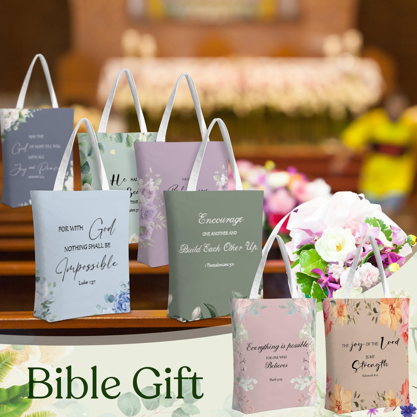 Sayglossy 10 Sets Christian Gifts Bulk Include Christian Tote Bags Scripture Notebooks Bible Verse Pens Keychains Inspirational Religious Church Gifts for Coworkers Employees Sunday Father's Day