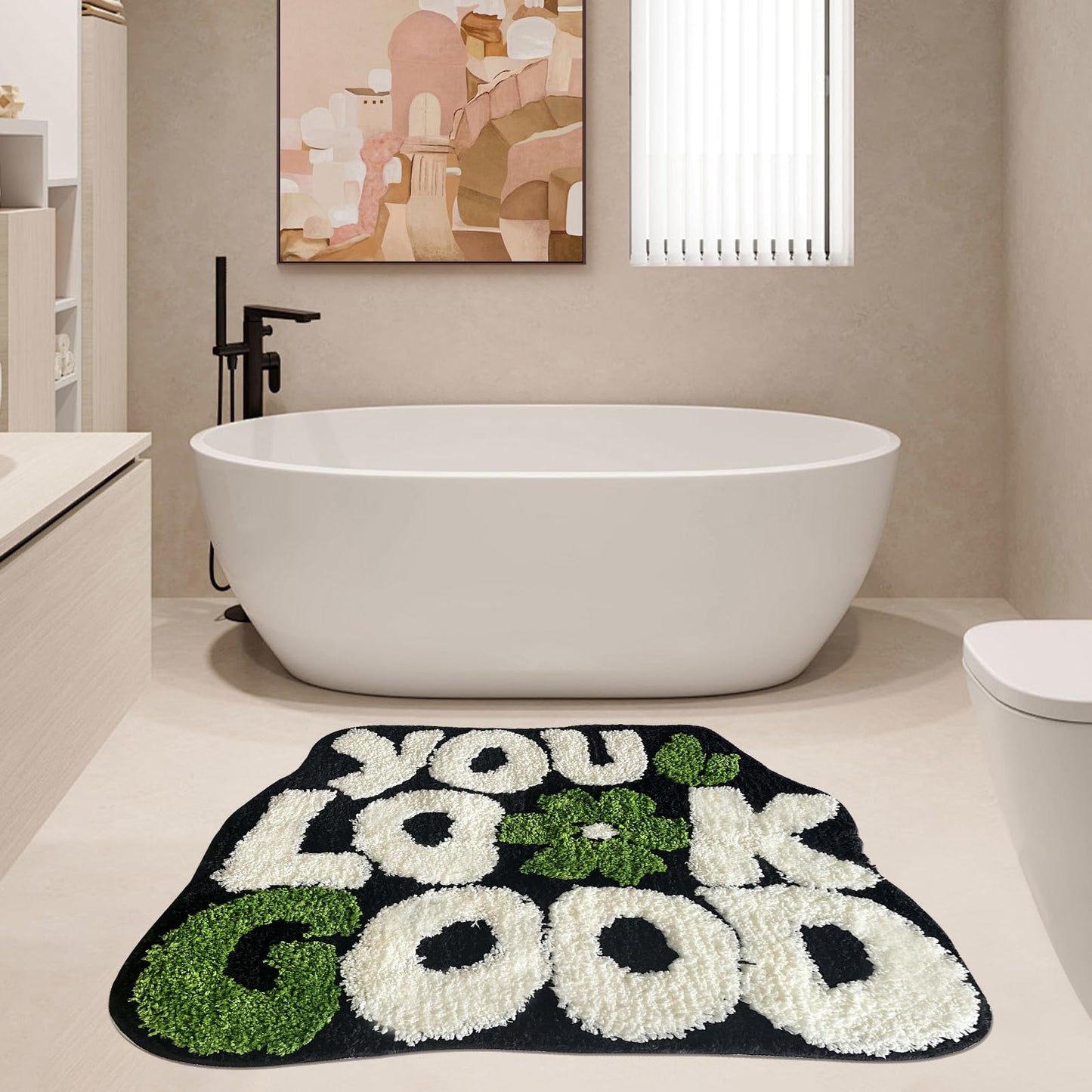 TWWDE AUG You Look Good Bath Rug, Fun Bathroom Rug,Black Bathroom Rugs Cool Rugs for Bedroom Non Slip Microfiber Plush Cool Mat for Bedroom Washable Absorbent for Bathtub 21"x25"