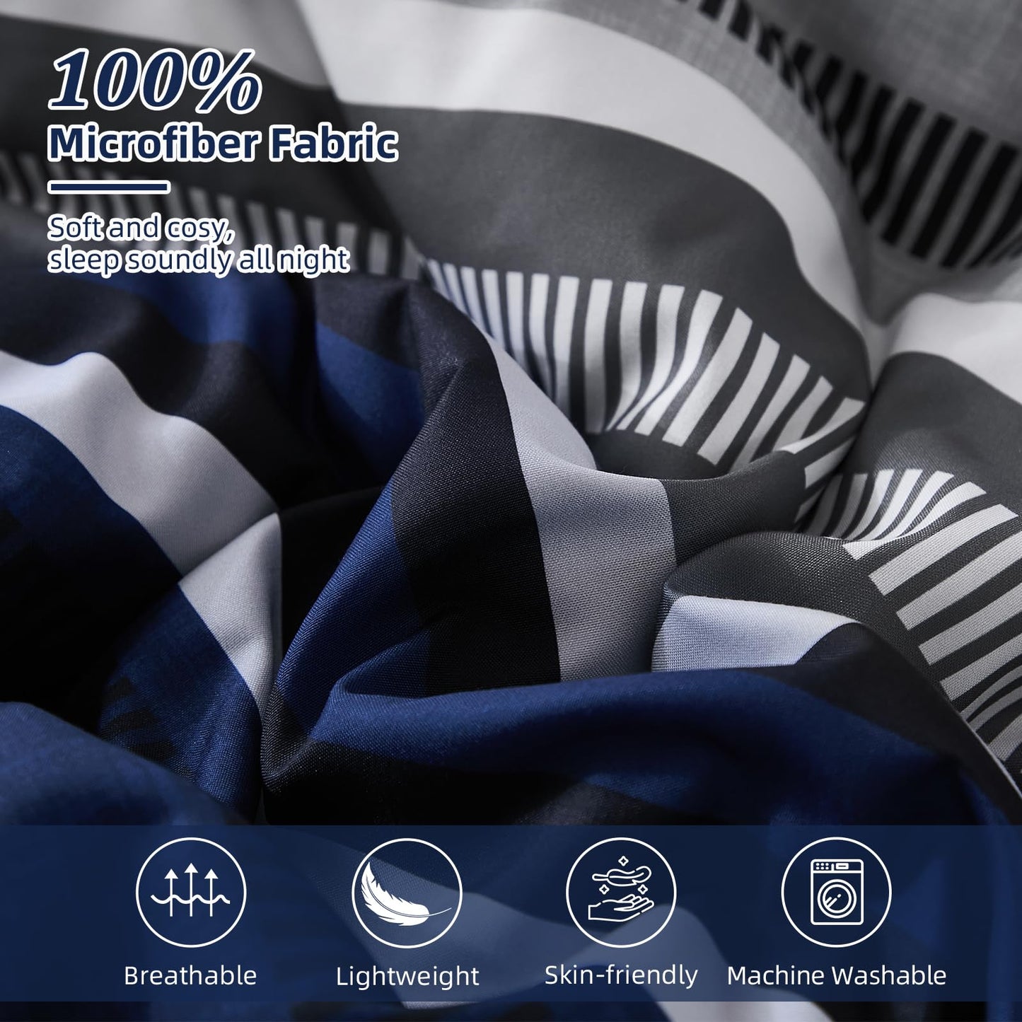 Dobuyly Navy Blue Comforter Full Size Set 7 Pieces, Boho Striped Bed in a Bag Full Soft Microfiber All Season Bedding Set with Comforter, Sheets, Pillowcases & Shams