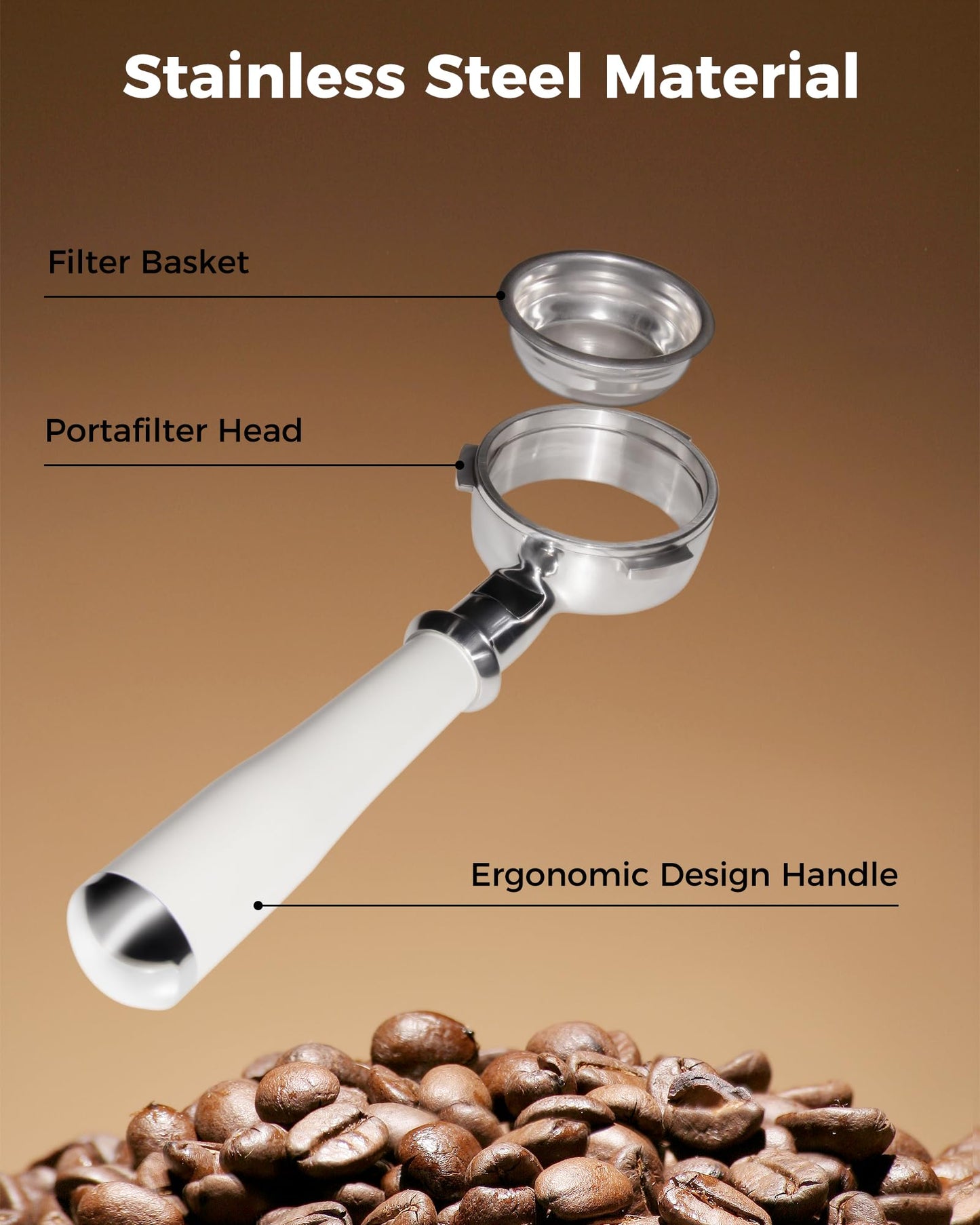Tuni 58mm Bottomless Portafilter Fits E2 Espresso Machine, 3 Ears Espresso Portafilter with 18g Filter Basket, Stainless Steel