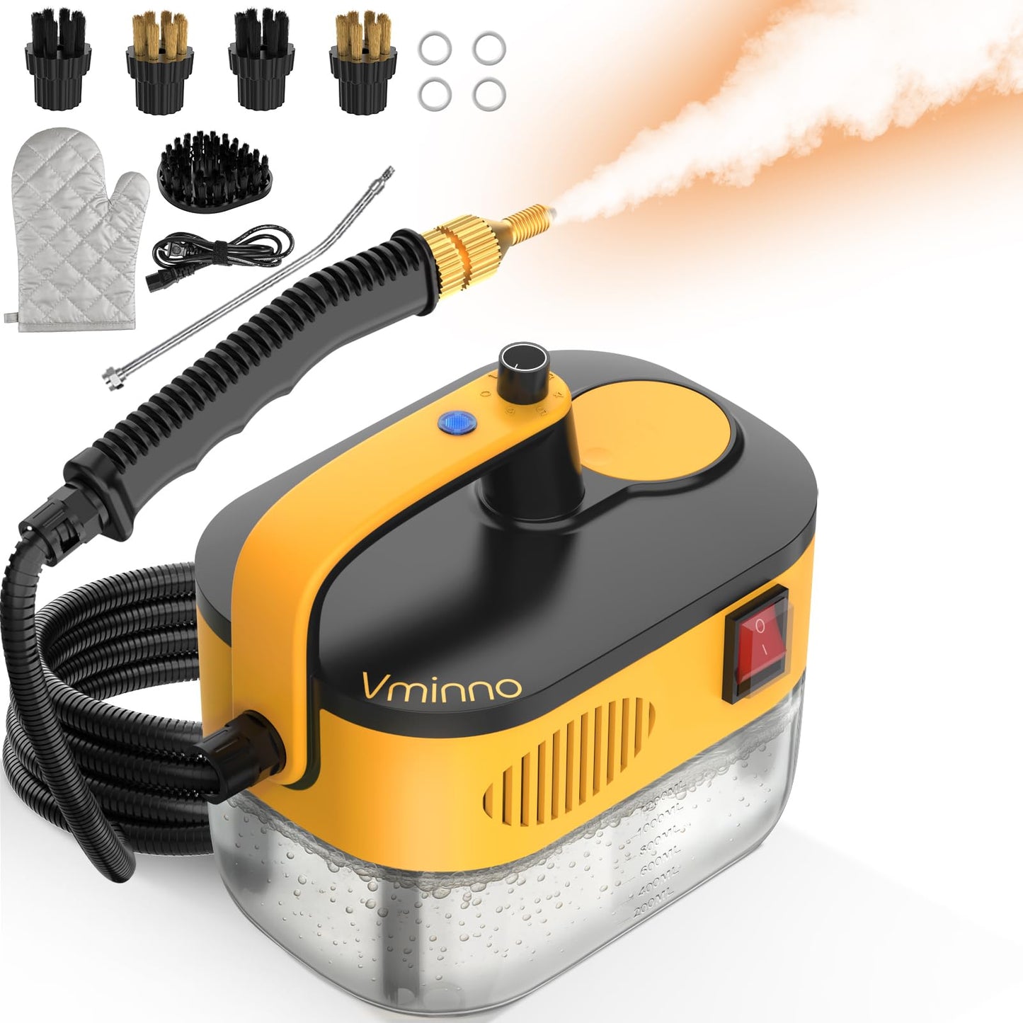 Heavy Duty Steam Cleaner for Home, Fast Heating & 1.2L Tank, 6-Level Adjustable Pressurized Portable Steamer for Cleaning with 11 Accessories for Grout, Tile, Floor, Car and More(Yellow)