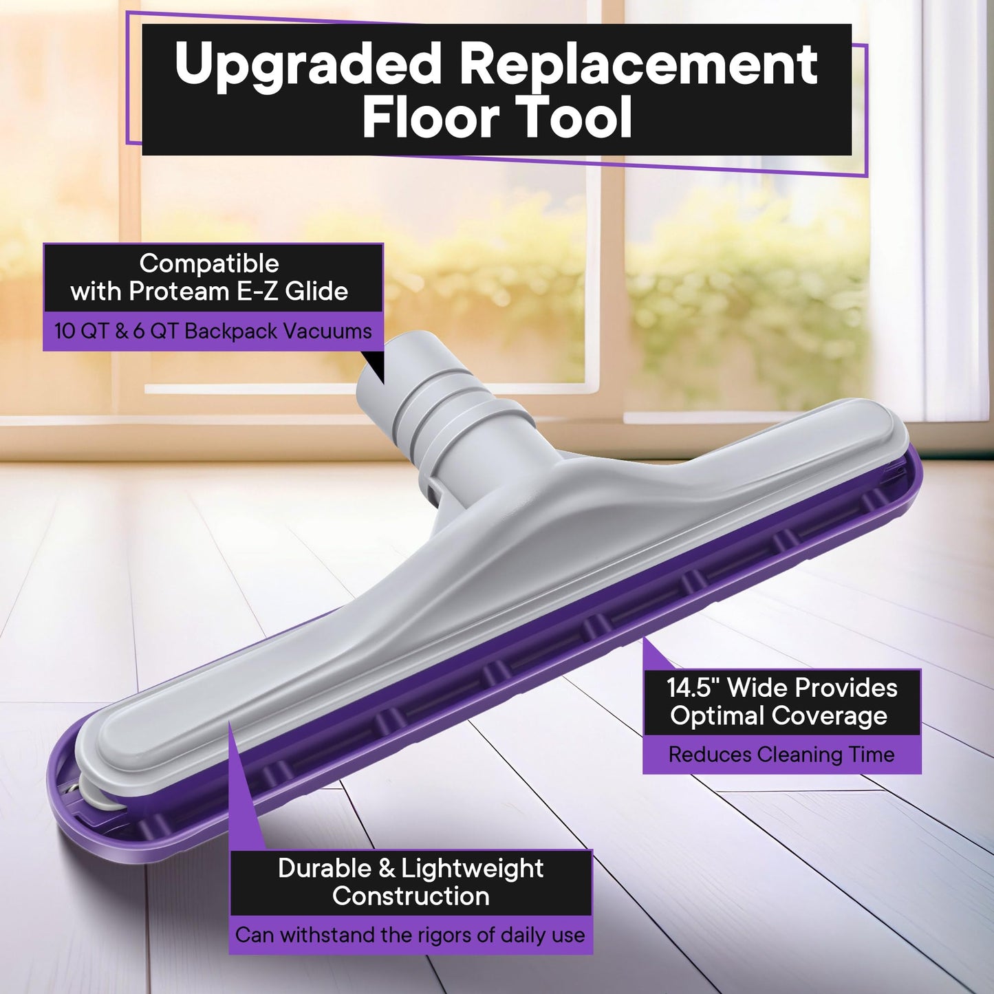 HappyAlley 2 Pack Replacement Floor Tool Compatible with ProTeam 101446 E-Z Glide Backpack Vacuums 10 QT & 6 QT, 14" Hard Floor Tool Compatible with Commercial Cleaners(Nylon Brush,Purple Gray)