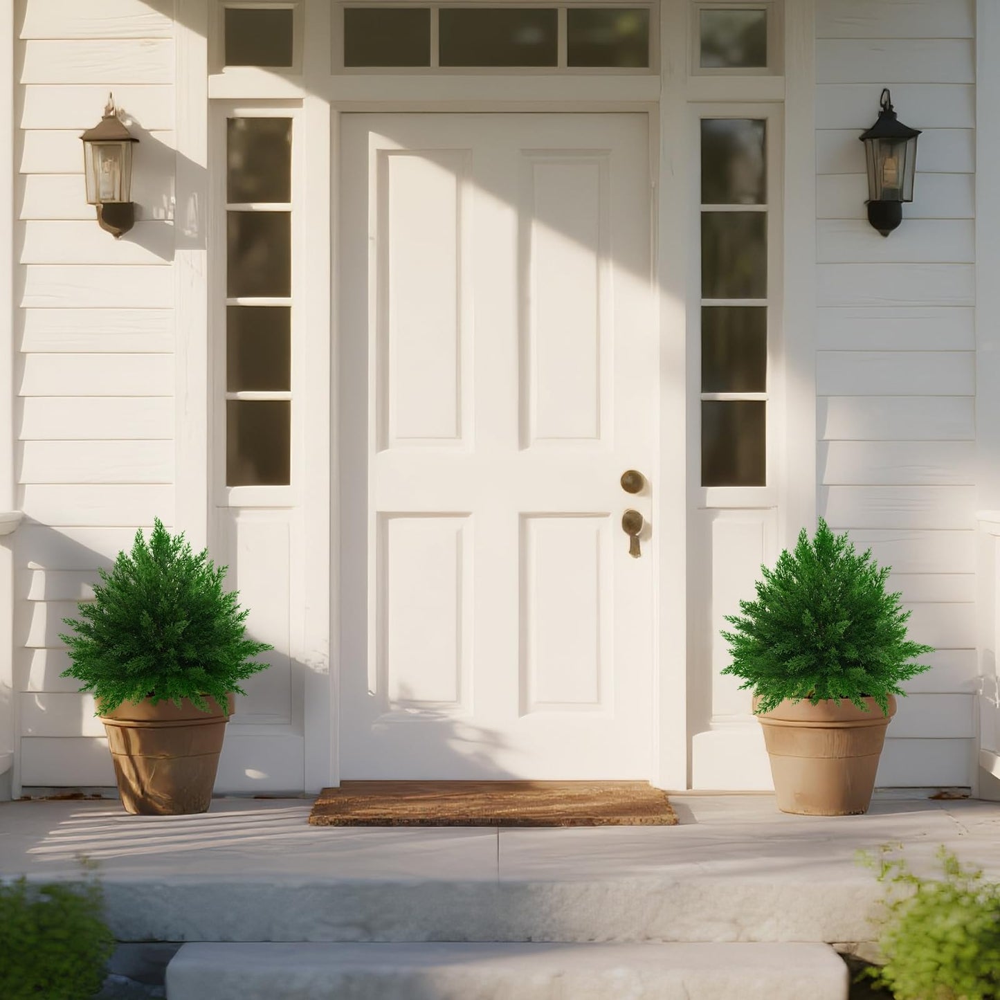 Yangrass Artificial Cypress Topiary Ball Trees 23" with Ground Spike, 2 Pack Fake Shurbs Artificial Bushes for Outdoors, UV Resistant Faux Evergreen Plants for Indoor Front Porch Garden