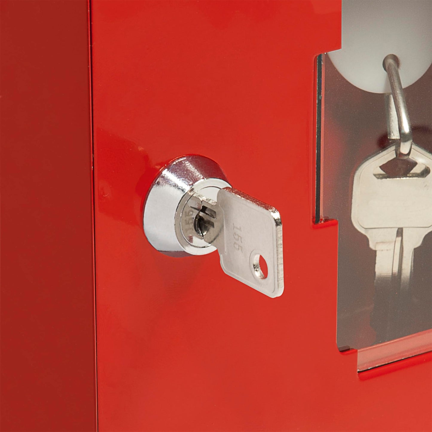 Barska Emergency Key Box with Breakable Glass and Hammer – Bright Red Steel Key Lock Box for Restricted Access – Wall Mount with Pre-Drilled Holes – Ideal for Home or Office Security
