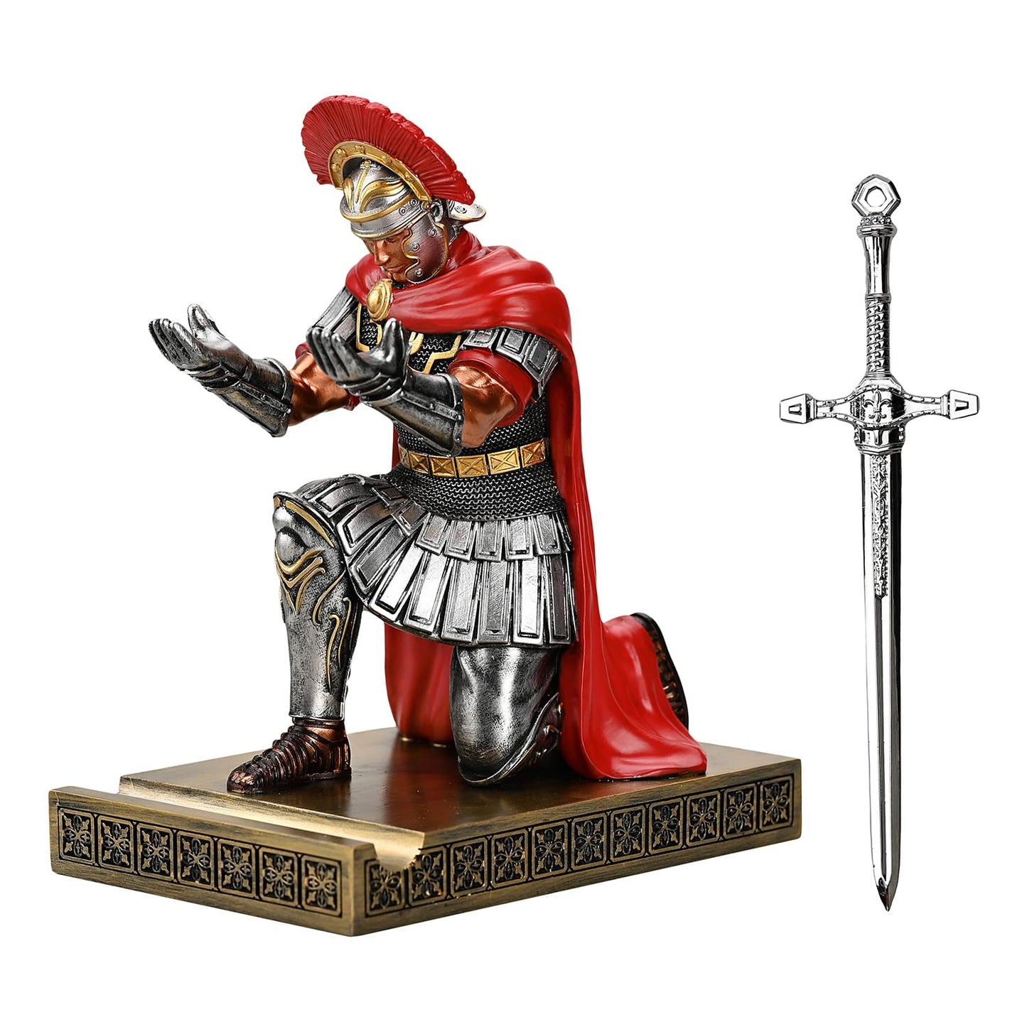 HDMbigmi Centurion Cloak Warrior Knight Pen Holder Mobile Phone Stand Desk Organizers and Accessories as Gift for Office and Home (Silver)