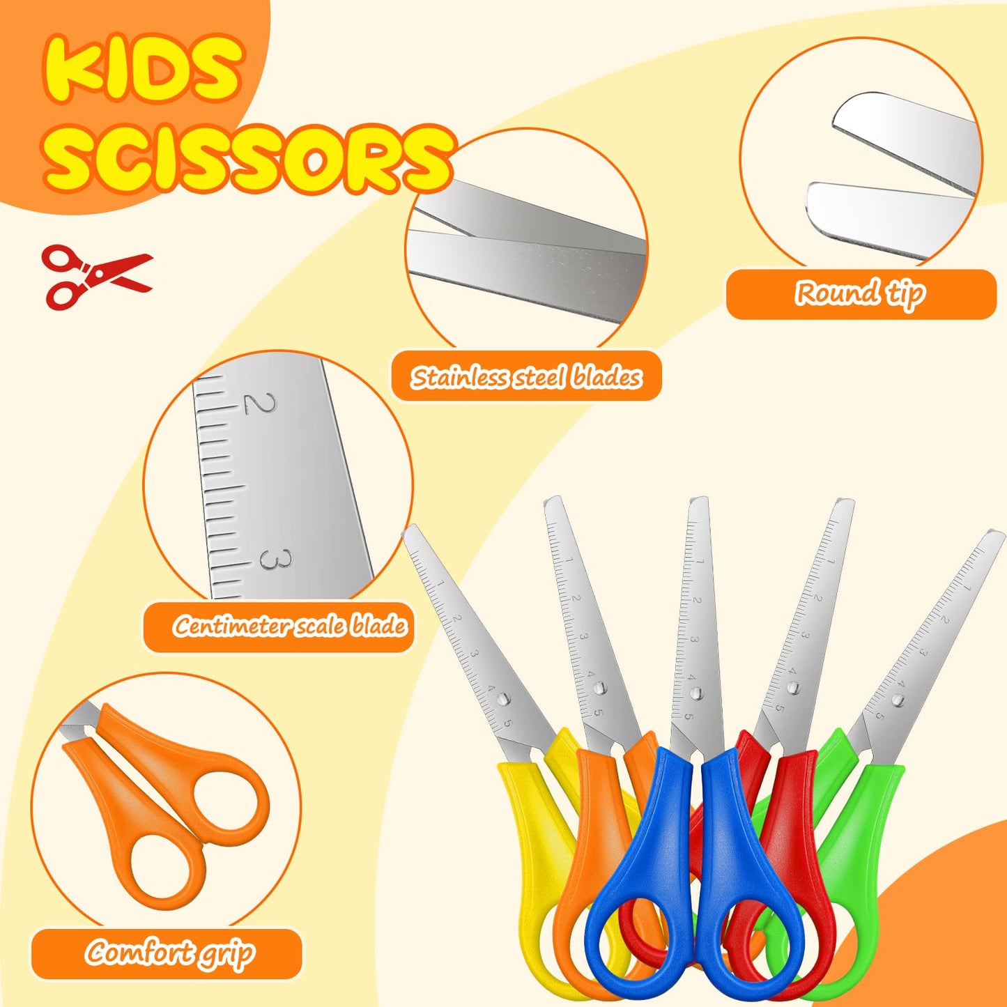 200 Pcs Kids Scissors Bulk - 5'' Student Safety Scissors, Stainless Steel, Blunt Tip, For School, Office & Craft Projects
