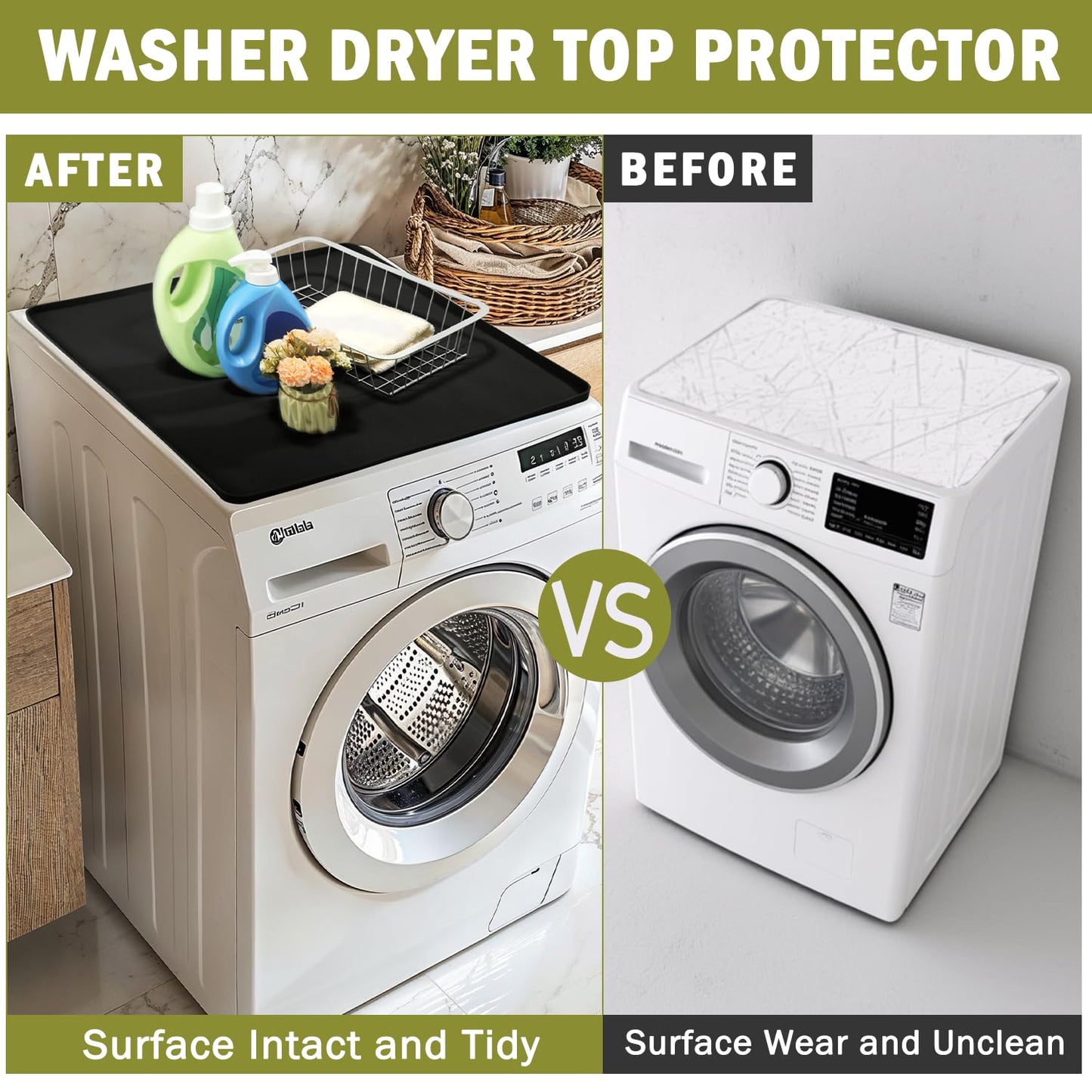 2 PCS Washer and Dryer Covers for the Top 25.6" X 25.6" Silicone Waterproof Washer Dryer Countertop Cover Anti-Slip Washing Machine Cover Washable Washer Dryer Top Protector Mat for Laundry (Black)