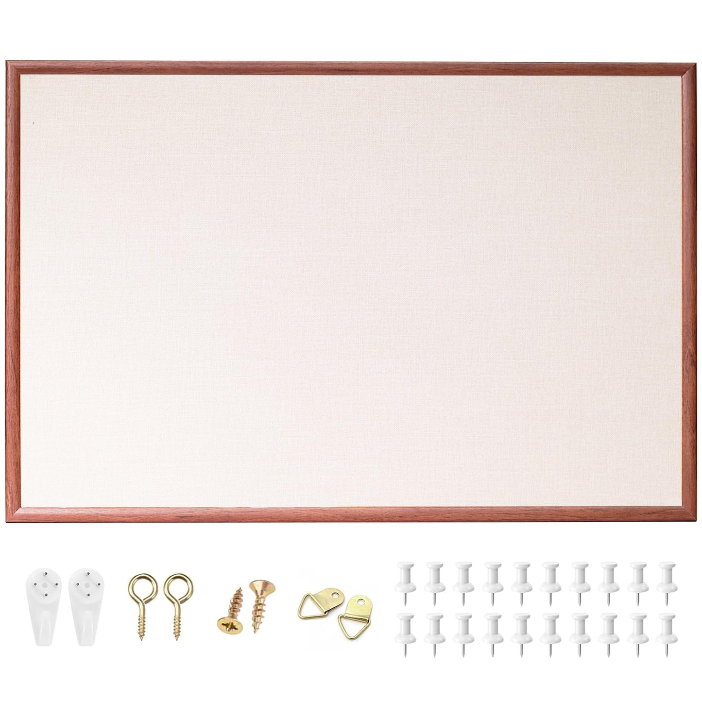 AMKIOKIO 24'' x 36'' Large Linen Bulletin Board, Cork Board for Walls, Walnut Wood Style Frame, Vision Board, Pin Wood, Ideal for Shool, Home and Office