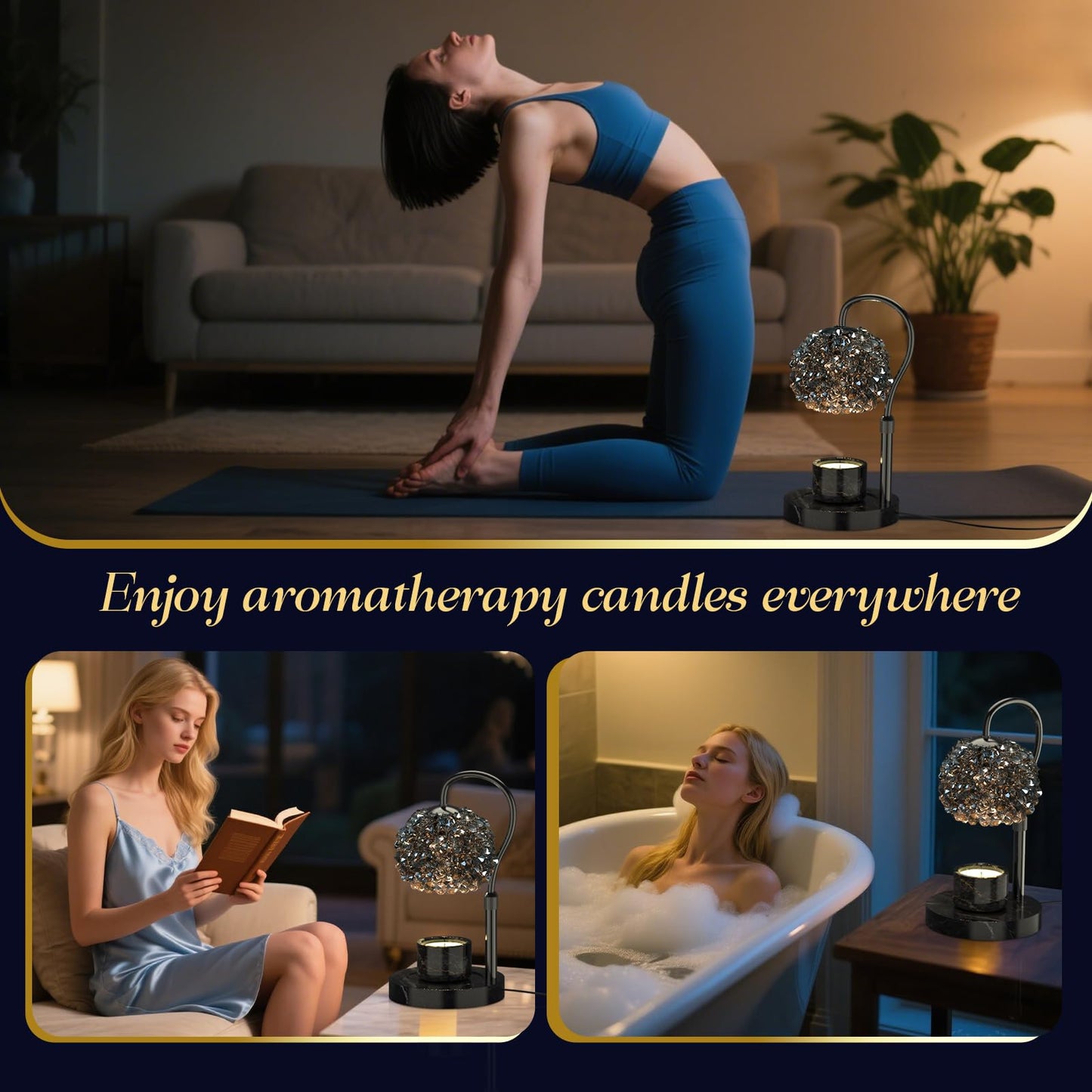 VXUNLIOR Luxury Candle Warmer Lamp with Timer & Dimmable Brightness, Crystal Gemstone Shade & Premium Base - Adjustable Wax Melt Warmer for Home Decor