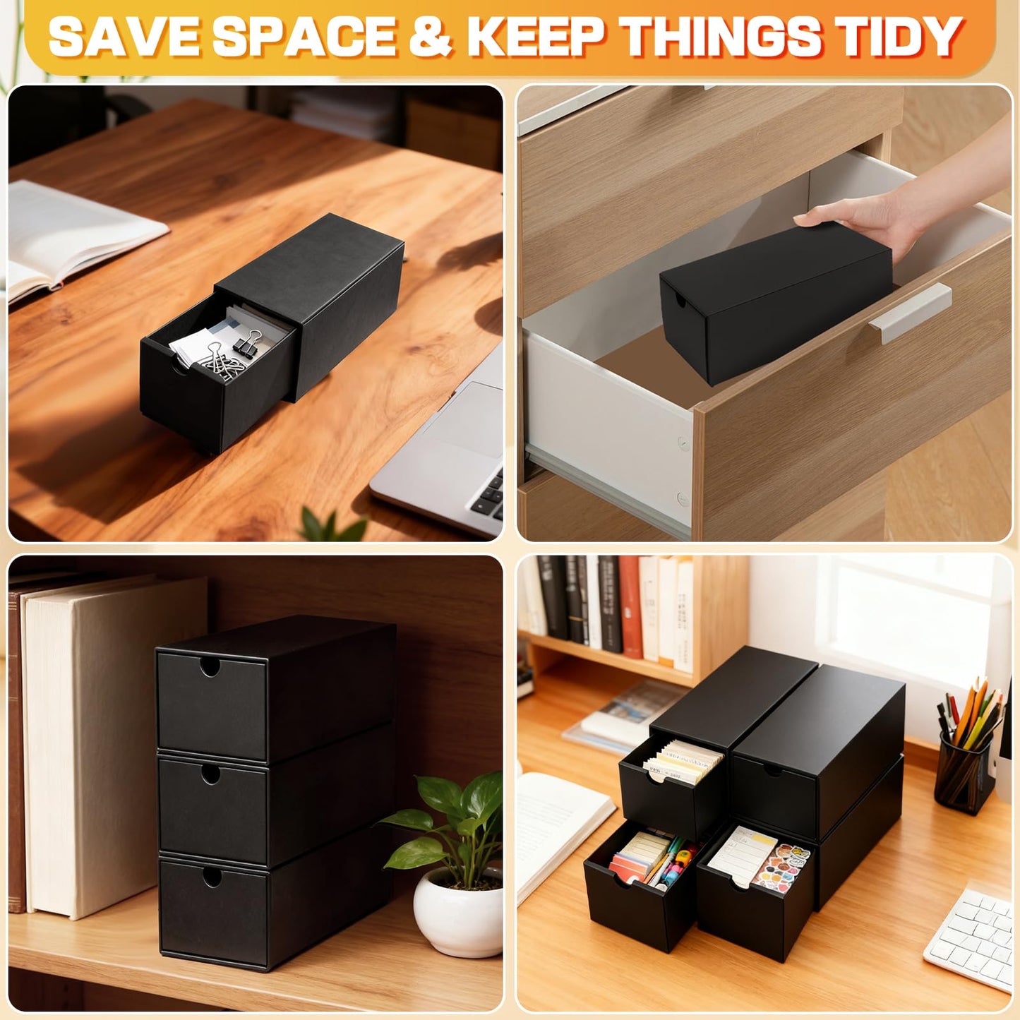 aopule 8Packs 3x5 Index Card Box,Index Card Organizer Box with Lid,Hold 8000 Cards,Black Recipe Holder for 3''x5'' Notecard Recipe Flashcard Card