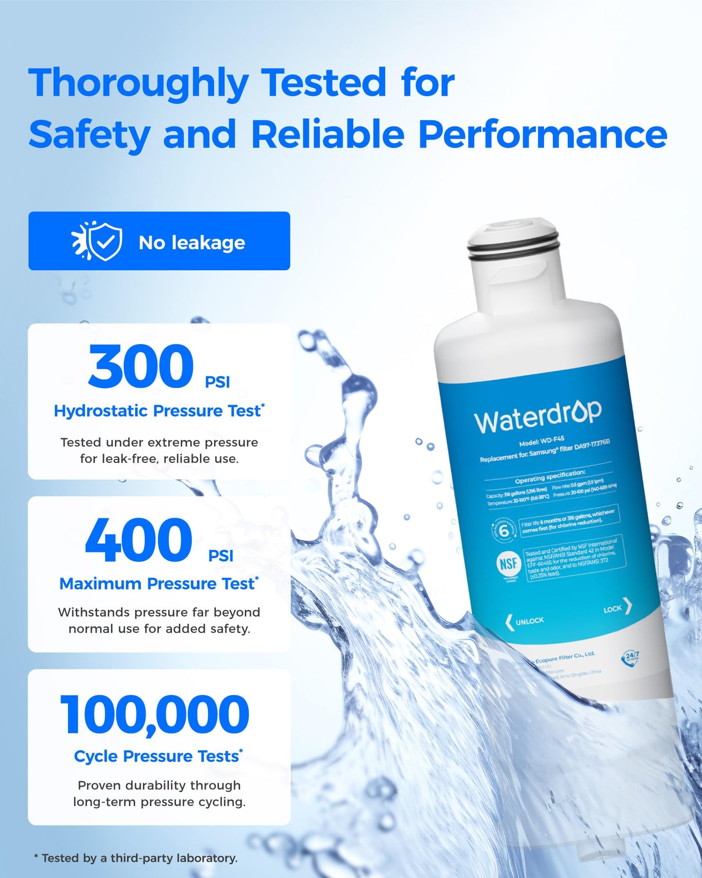 Waterdrop WD-F45 Replacement for Samsung® DA97-17376B, HAF-QIN/EXP, DA97-08006C, RF28R7201SR, RF28R7351SG, Refrigerator Water Filter, 4 Filters