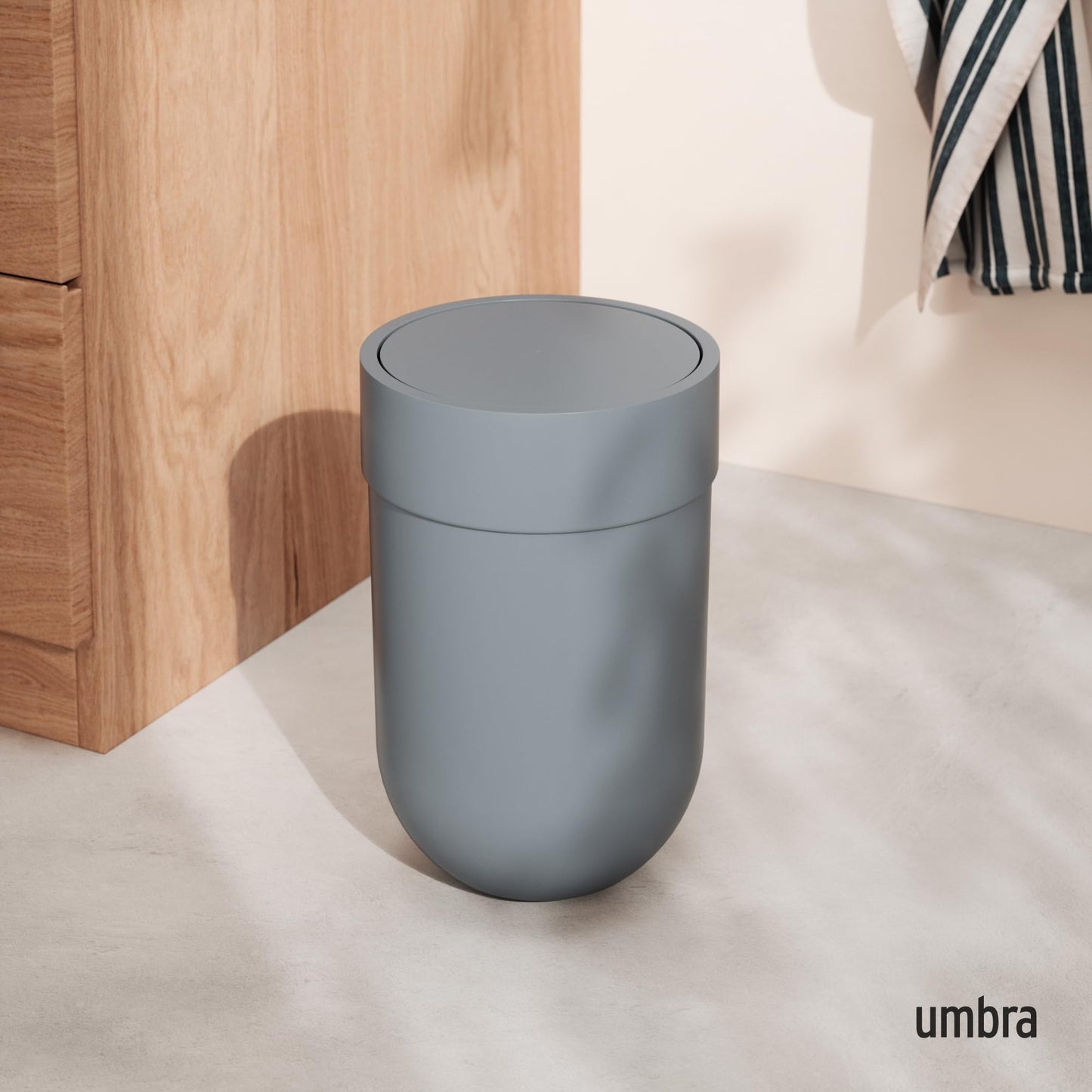 Umbra Touch Trash Can, Small Garbage Bin Waste Basket with Lid for Bathroom, Slate Blue