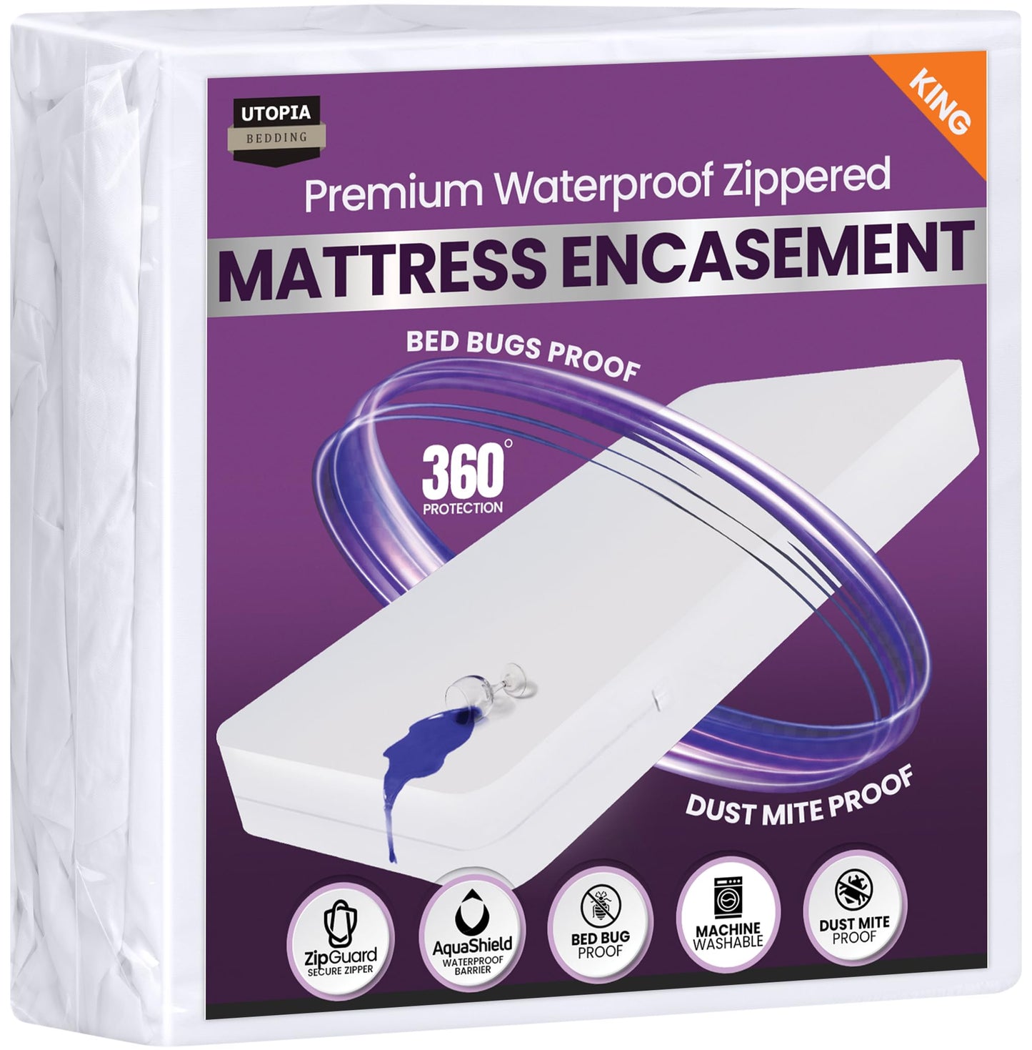 Utopia Bedding Premium Waterproof Bed Bug Mattress Cover, King Zippered Mattress Protector, 14 Inches Deep, Dust Mite Proof 6-Sided Mattress Encasement for Bed