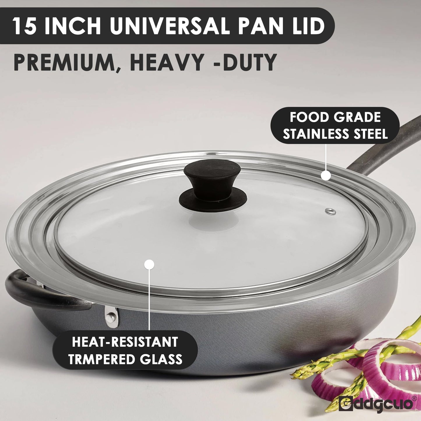 GDDGCUO 13-14-15 in Universal Pan Lid, Extra Large Stainless Steel Pot Lid for Pots, Pans, Skillets, Replacement Frying Pan Lid with Heat Resistant Silicone Knob, Dishwasher Safe