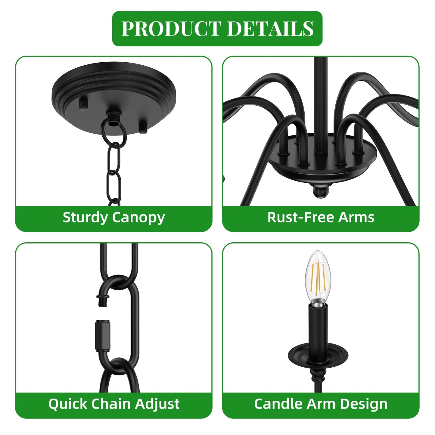 Phaosio Black Chandelier, 6-Light Farmhouse Candle Chandelier 29'', Rustic Industrial Hanging Light Fixture for Dining Room, Kitchen Island, Living Room, Entryway, Bedroom, Foyer