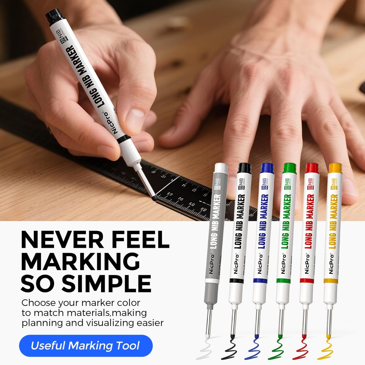 Nicpro 44 Pack CP3000 Carpenter Pencils with Sharpener, Mechanical Carpenter Pencil set with 169PCS Refills, Long Nib Marker Pens, Carbide Scribe Tool & Construction Pencils for Architect Woodworking