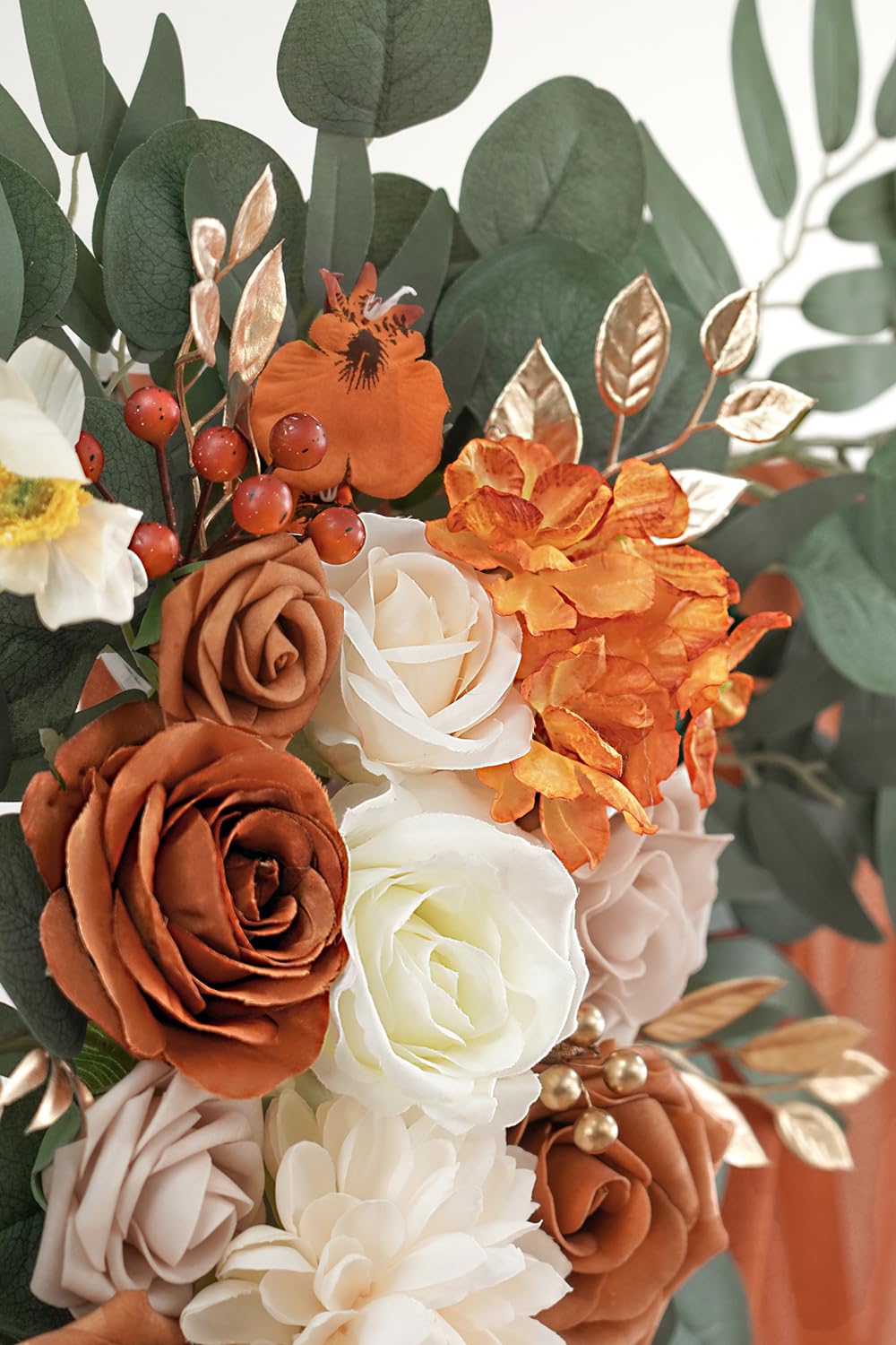 Olalaka Burnt Orange Artificial Wedding Arch Flowers Kit (Pack of 3) with 26Ft Terracotta Shiny Arch Draping Fabric for DIY Wedding Party Ceremony Reception Backdrop Floral Decoration